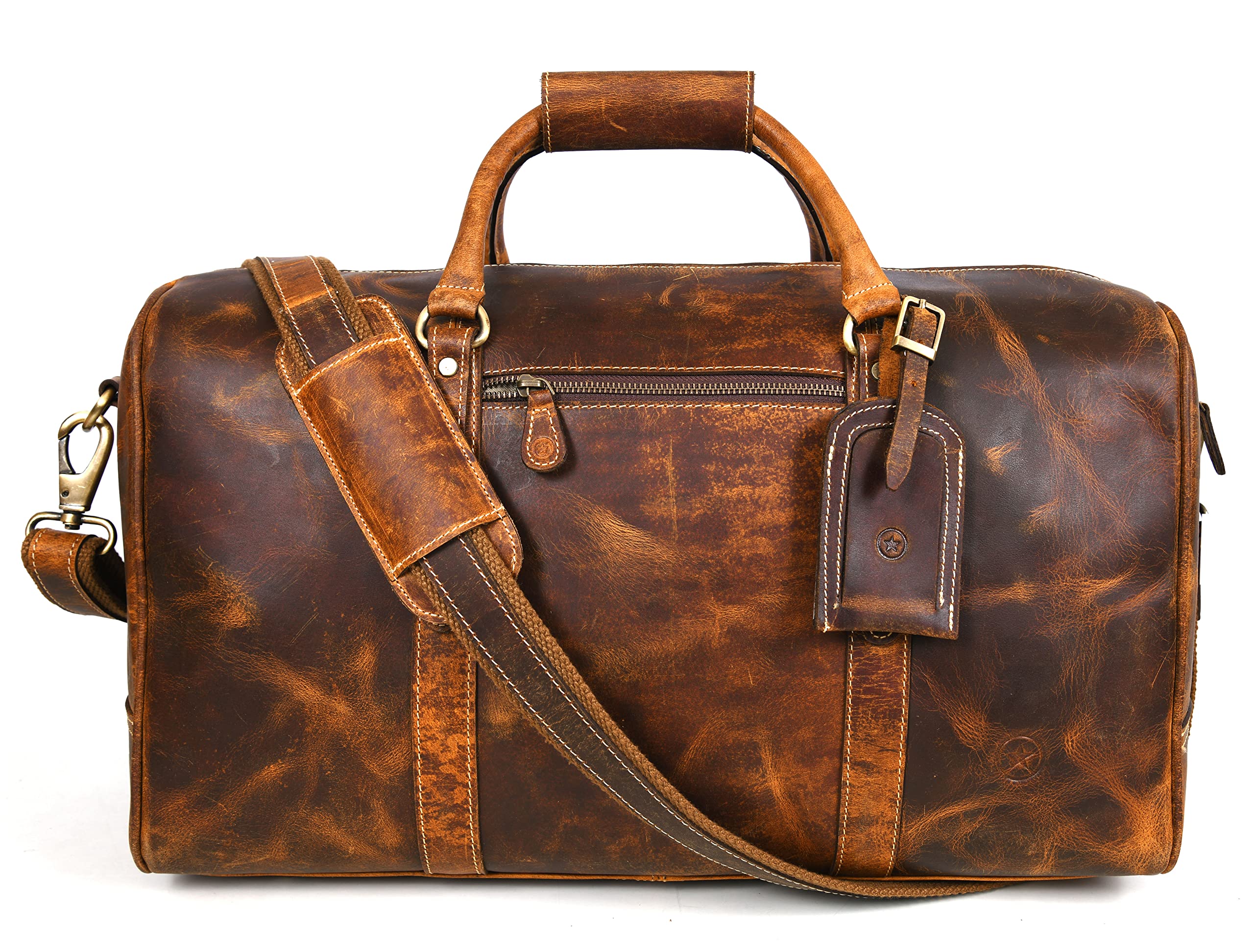 Premium Leather Travel Duffel Bag for Men - Waterproof Gym & Sports Weekender Bag - Airplane Carry-On Luggage with Shoulder Strap - Perfect Father's Day Gift for Dad | Business Trips, Gym Workouts & Weekend Getaways