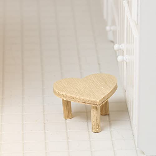 Wooden Heart Stool - Miniature Dollhouse Furniture for DIY Crafts, Home Decor & Fairy Garden Accessories