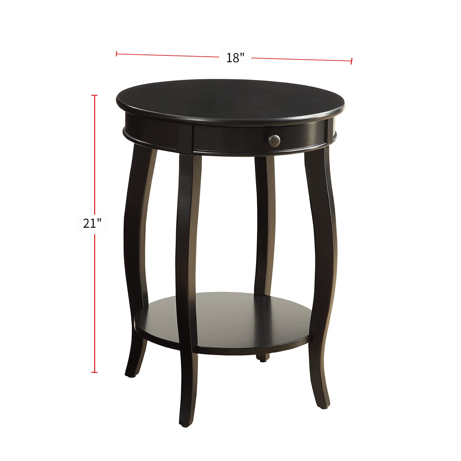 Black Round Wooden End Table with Drawer - Simple Relax Side Table for Living Room, Bedroom, or Office - Sturdy Nightstand with Storage Space
