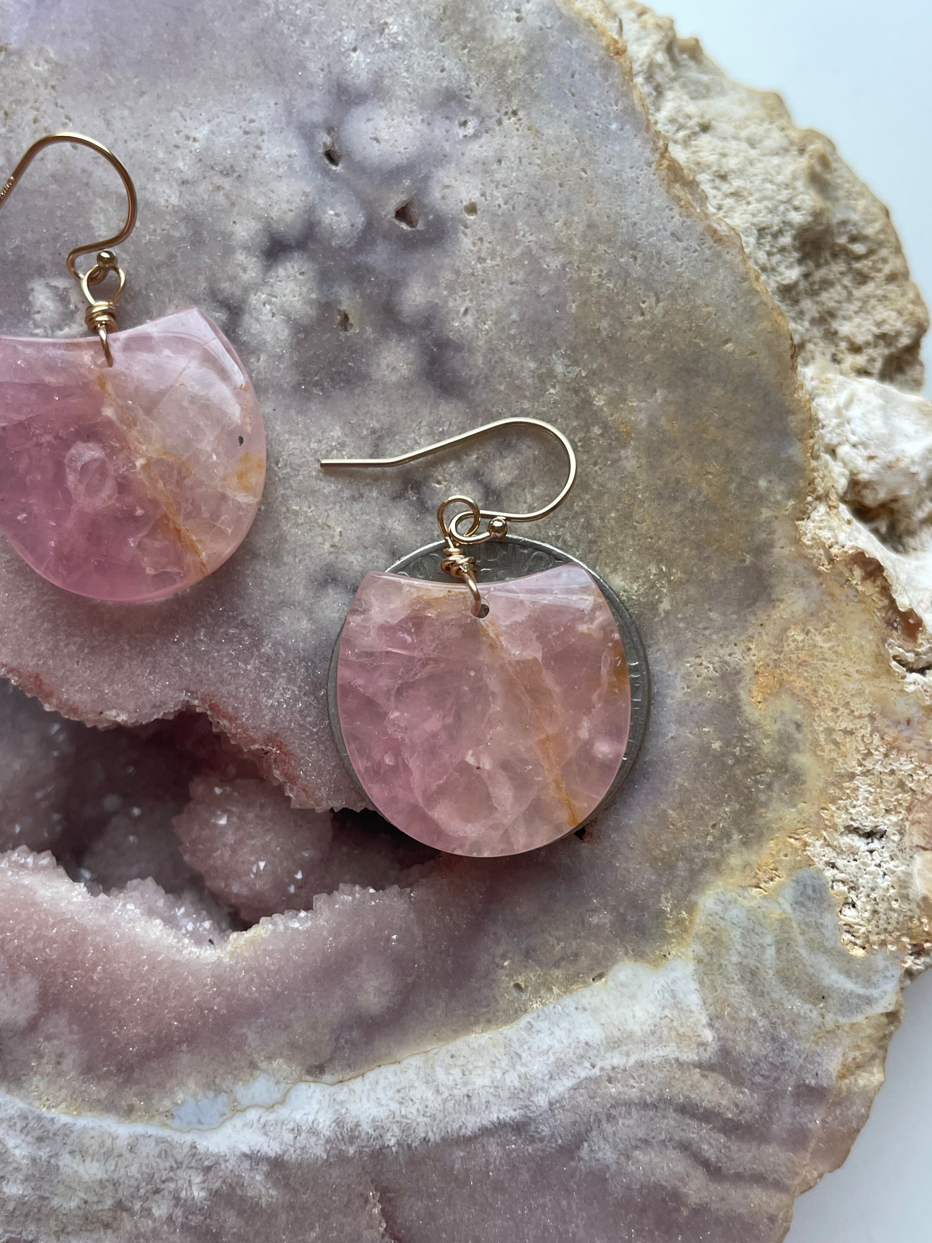Rose Quartz Dangle Earrings - 14K Gold Filled Gemstone Jewelry for Women | Elegant Gift for Valentine's Day, Anniversary & Special Occasions