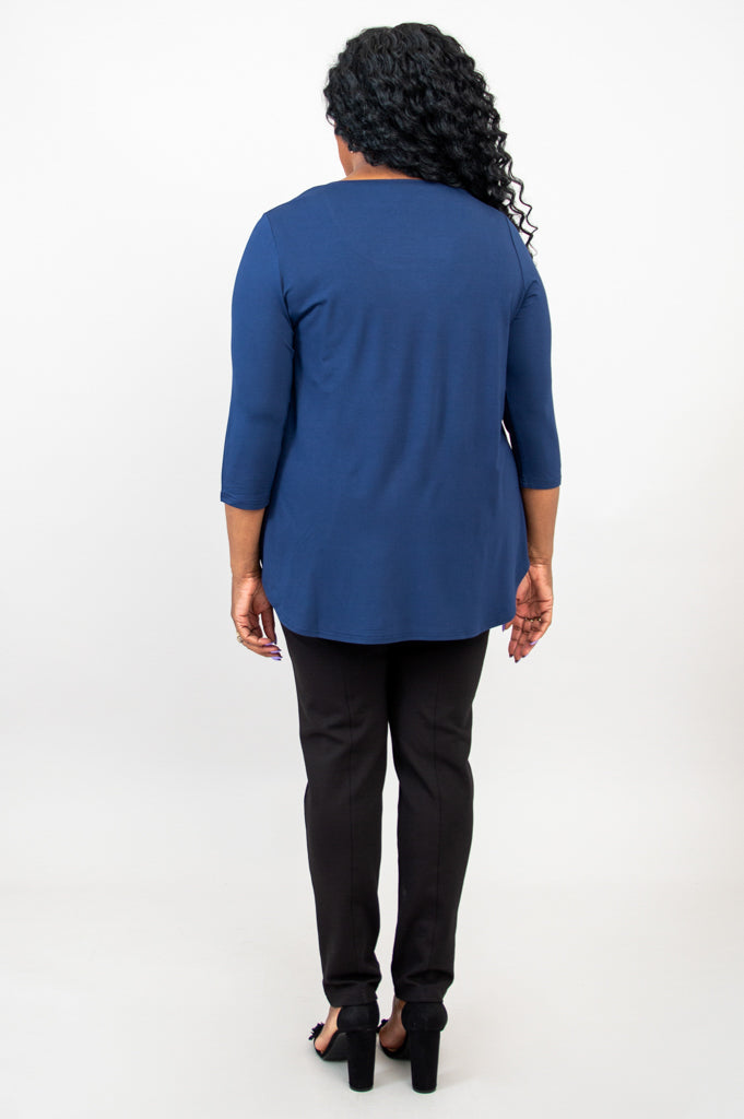 Jazz 3/4 Sleeve Top for Women - Soft Bamboo Fabric in Indigo Blue - Perfect for Casual Wear, Yoga & Summer Outfits