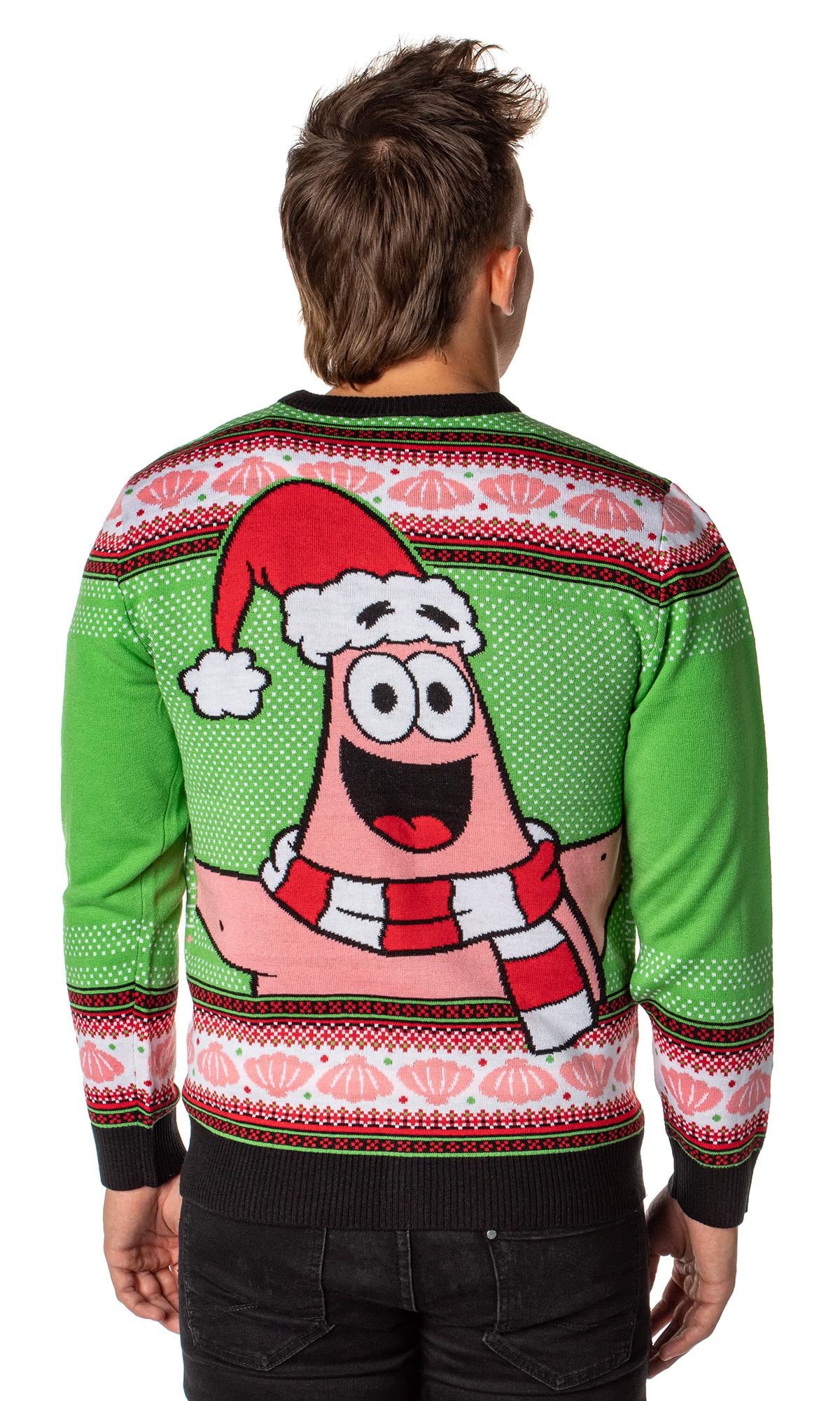 **Spongebob Squarepants Ugly Christmas Sweater for Men - Santa Patrick Star Button-Up Knit Cardigan - Holiday Party & Gift Idea**