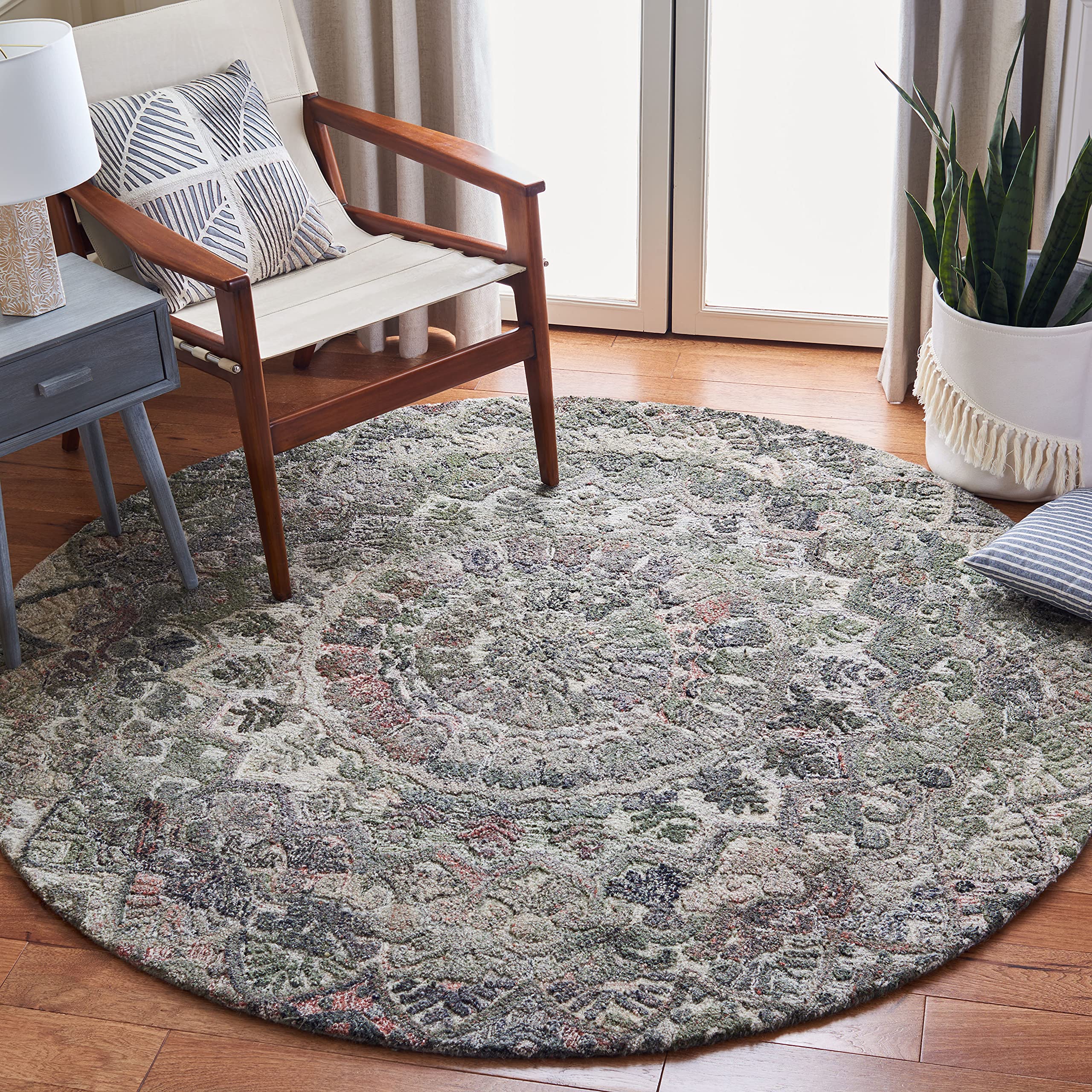 SAFAVIEH Marquee Collection 4' Round Grey/Multi MRQ110A Handmade Mandala Medallion Wool Area Rug - Perfect for Living Room, Bedroom & Boho Home Decor