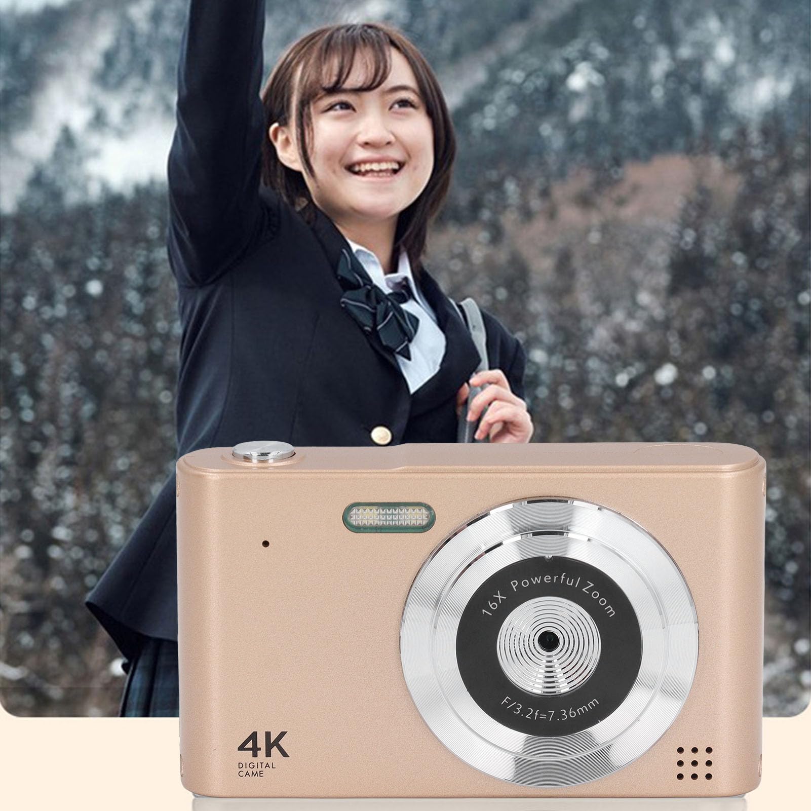4K Digital Camera for Photography & Vlogging - 48MP, 16X Zoom, Auto Focus, Anti-Shake, Compact Point and Shoot Travel Camera (Gold) - Perfect for Travel, YouTube Videos, Family Events & Outdoor Adventures