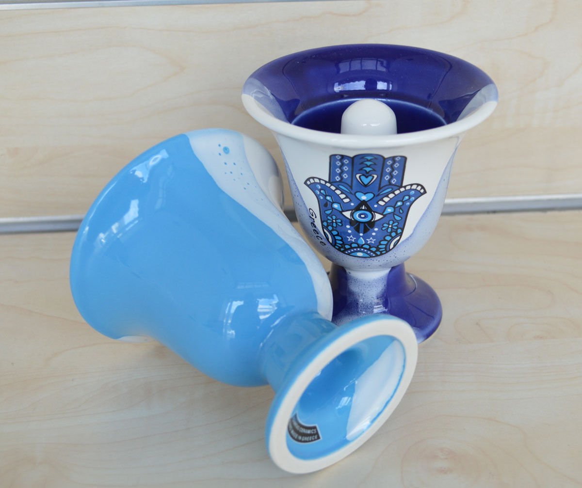 Pythagoras Cup of Justice & Tantalus Cup Set - Evil Eye Protector Design by Estia Creations | Ancient Greek Novelty Drinking Vessel for Home Decor, Gifts & Party Games