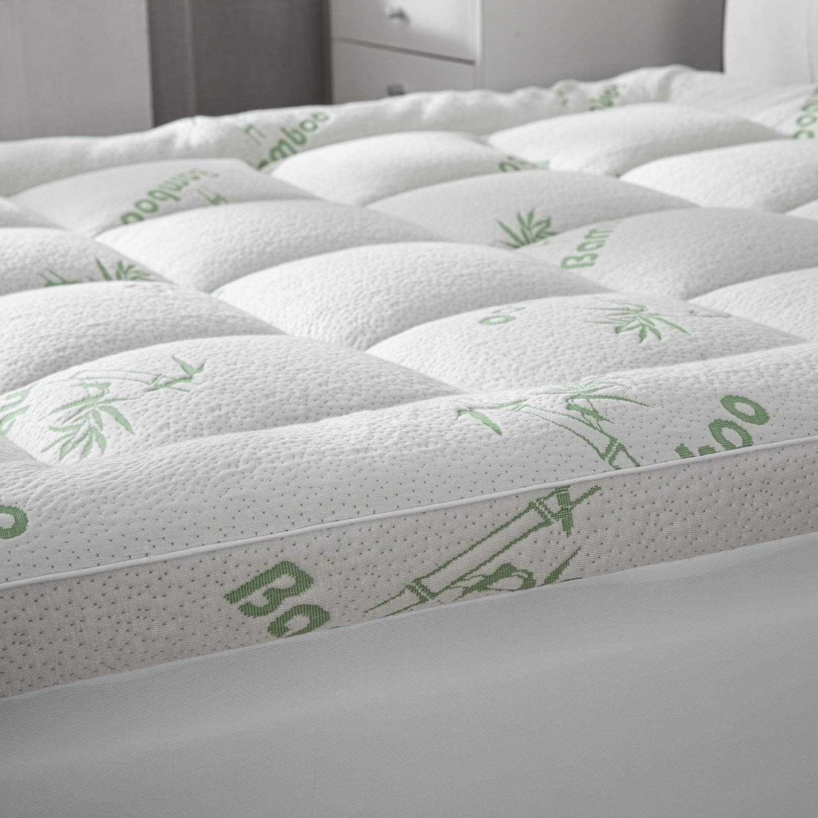 King Size Cooling Mattress Topper - Plush Bamboo Viscose Pillow Top for Back Pain Relief | Fits 8-21