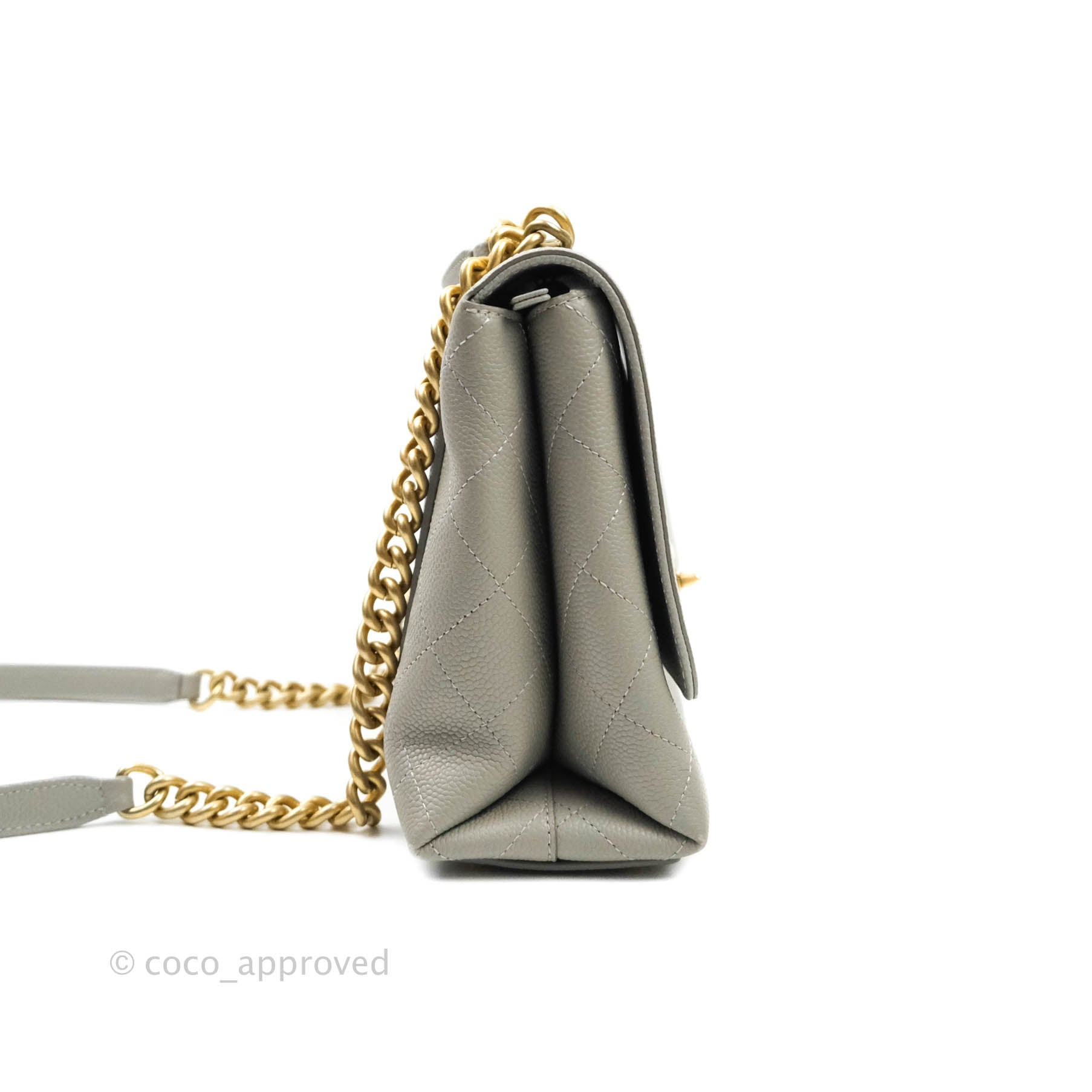 Chanel Chic Affinity Medium Grained Calfskin Grey Handbag with Aged Gold Hardware - Perfect for Work, Travel & Luxury Fashion Accessories