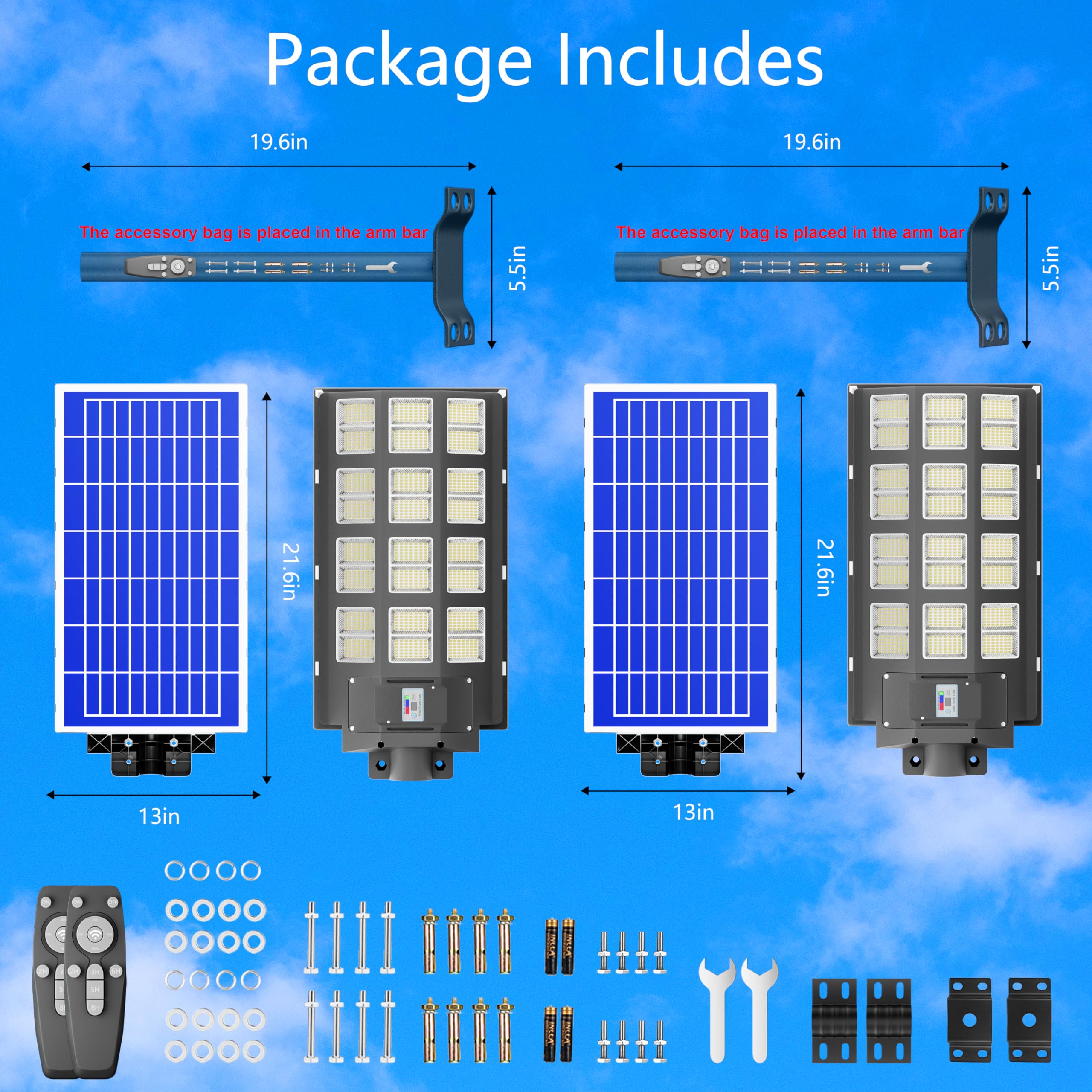 3200W Solar Street Lights Outdoor - 240,000 Lumens Waterproof IP66 with Remote Control & Motion Sensor - Dusk to Dawn Solar Flood Lights for Garden, Yard, Pathway, Parking Lot (2-Pack) - Perfect for Home Security & Energy-Efficient Outdoor Lighting