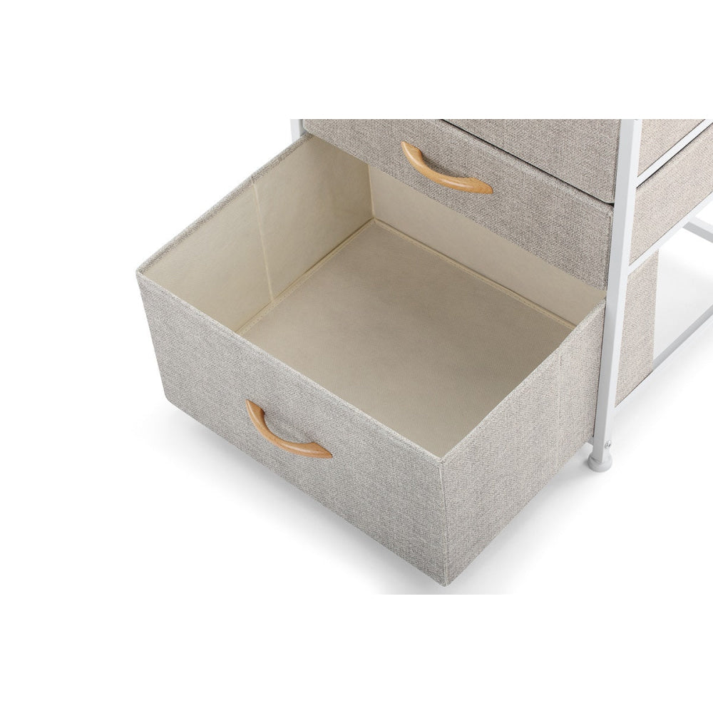 3-Drawer Nightstand Bedside Table - Beige Wooden Dresser with Soft Closing Drawers for Bedroom, Living Room & Office Storage