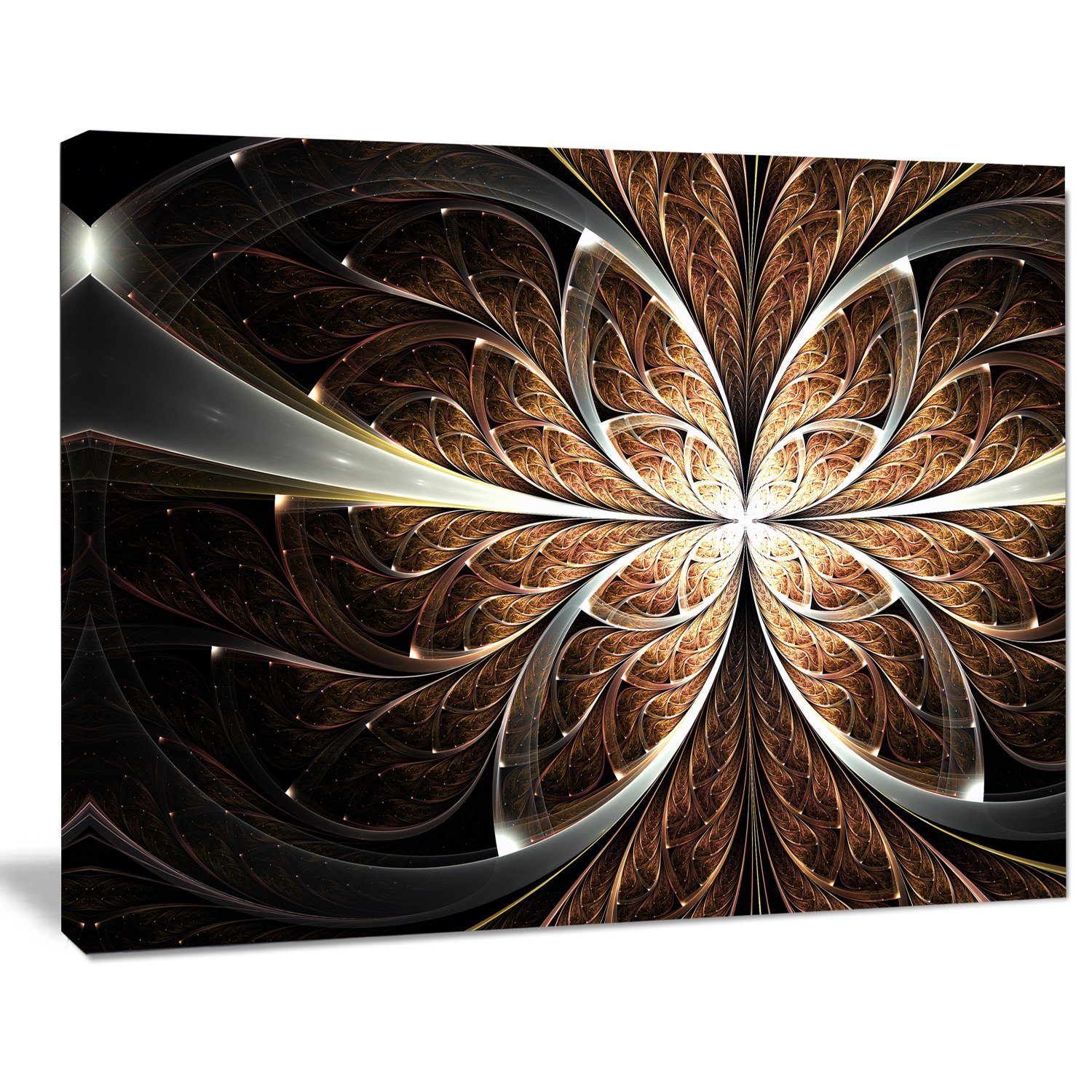 Fractal Flower Brown Black Digital Art Print - Modern Floral Canvas Wall Decor for Living Room, Bedroom & Office
