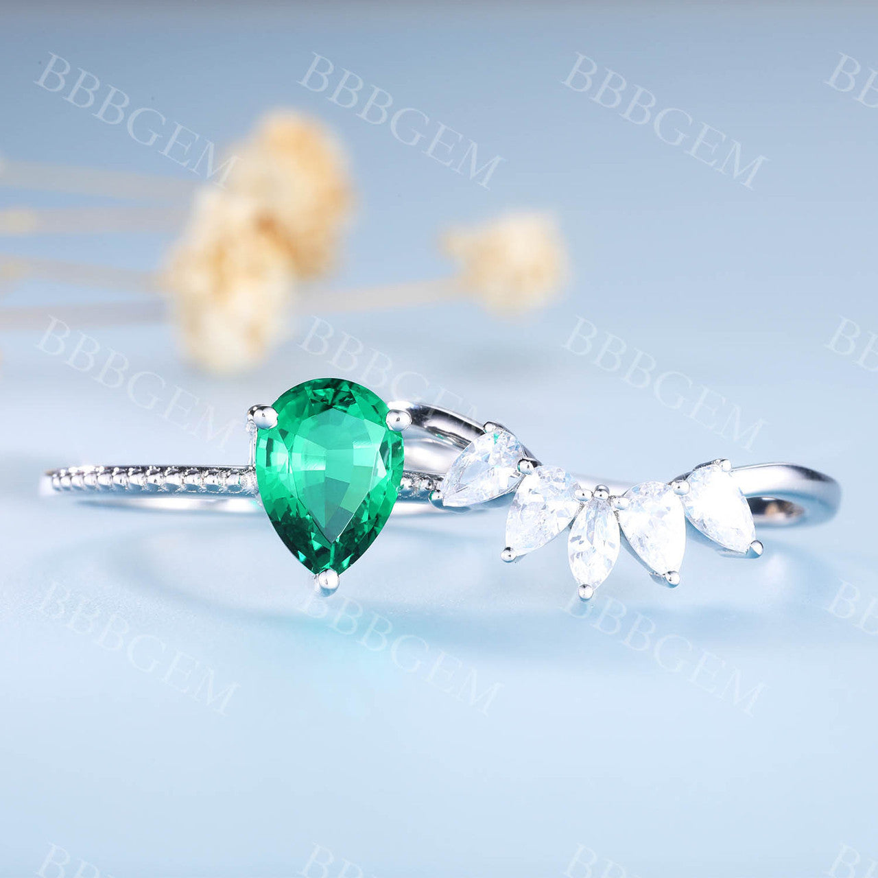 Pear Emerald Marquise Cut Cluster Ring - Handmade Stackable Band Jewelry for Women - Perfect for Weddings, Anniversaries & Everyday Elegance