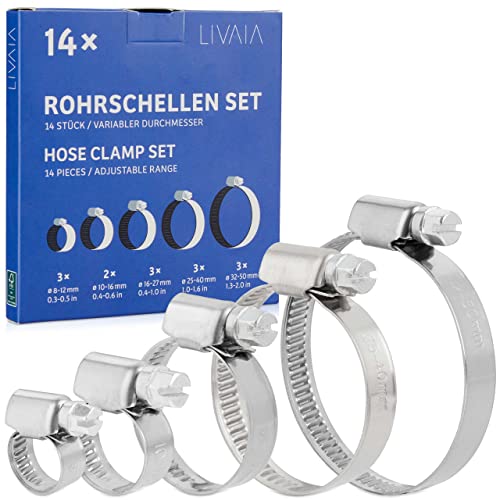 Stainless Steel Hose Clamps Assortment Set - 14 Pcs, 5 Sizes (0.3