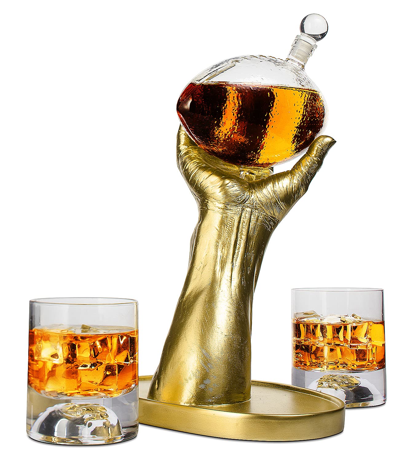 Realistic Quarterback Hand Whiskey Decanter Set with 2 Glasses - Unique Football Gifts for Men, Dad, Him, Brother - Perfect for Birthday, Retirement, Christmas - Great for Game Day Entertaining & Man Cave Decor