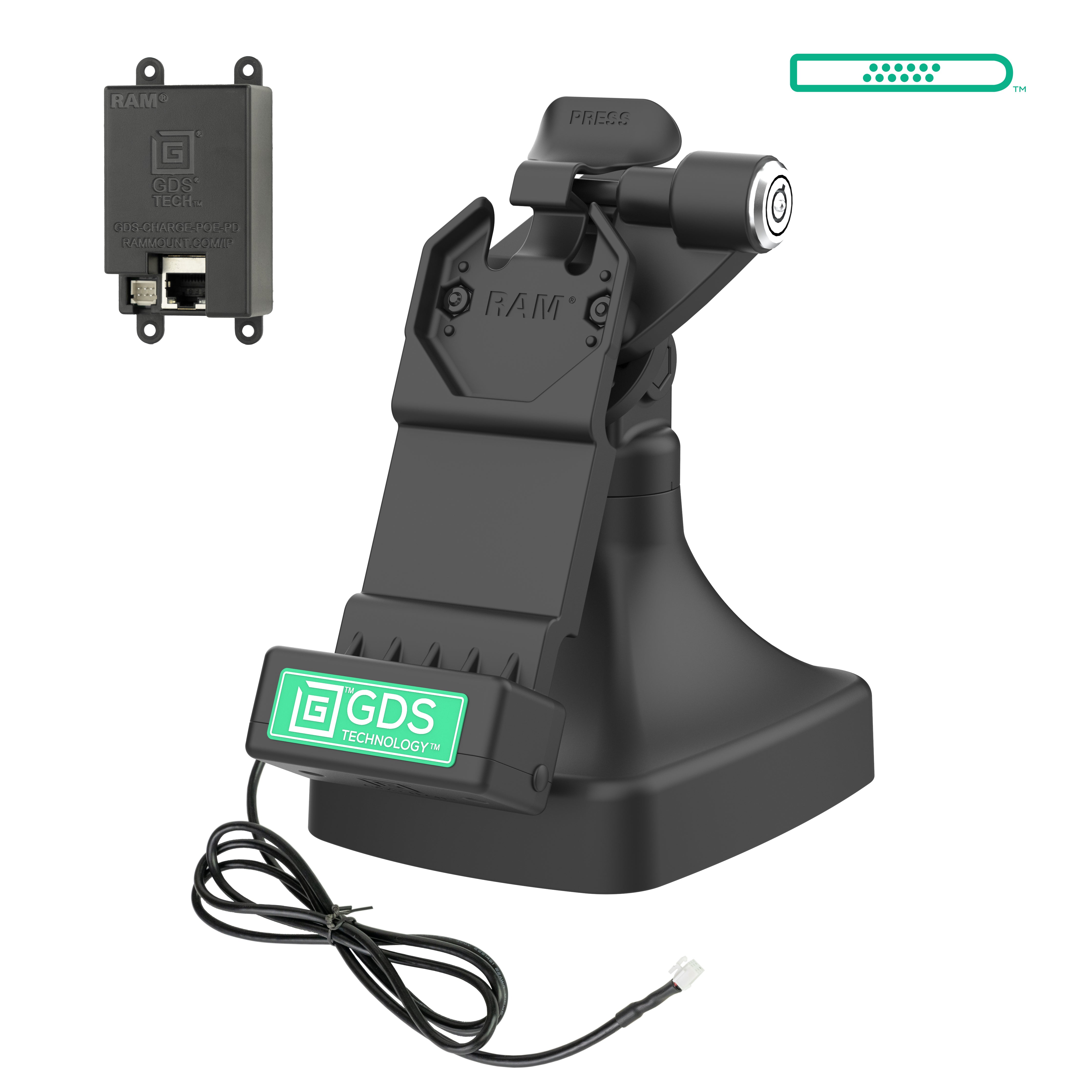 GDS® Uni Conn™ Locking Tilt & Swivel Dock with PoE - RAM GDS DOCKLR D14 U1E | Secure Mounting Solution for Tablets & Displays in Retail, Hospitality & Industrial Settings