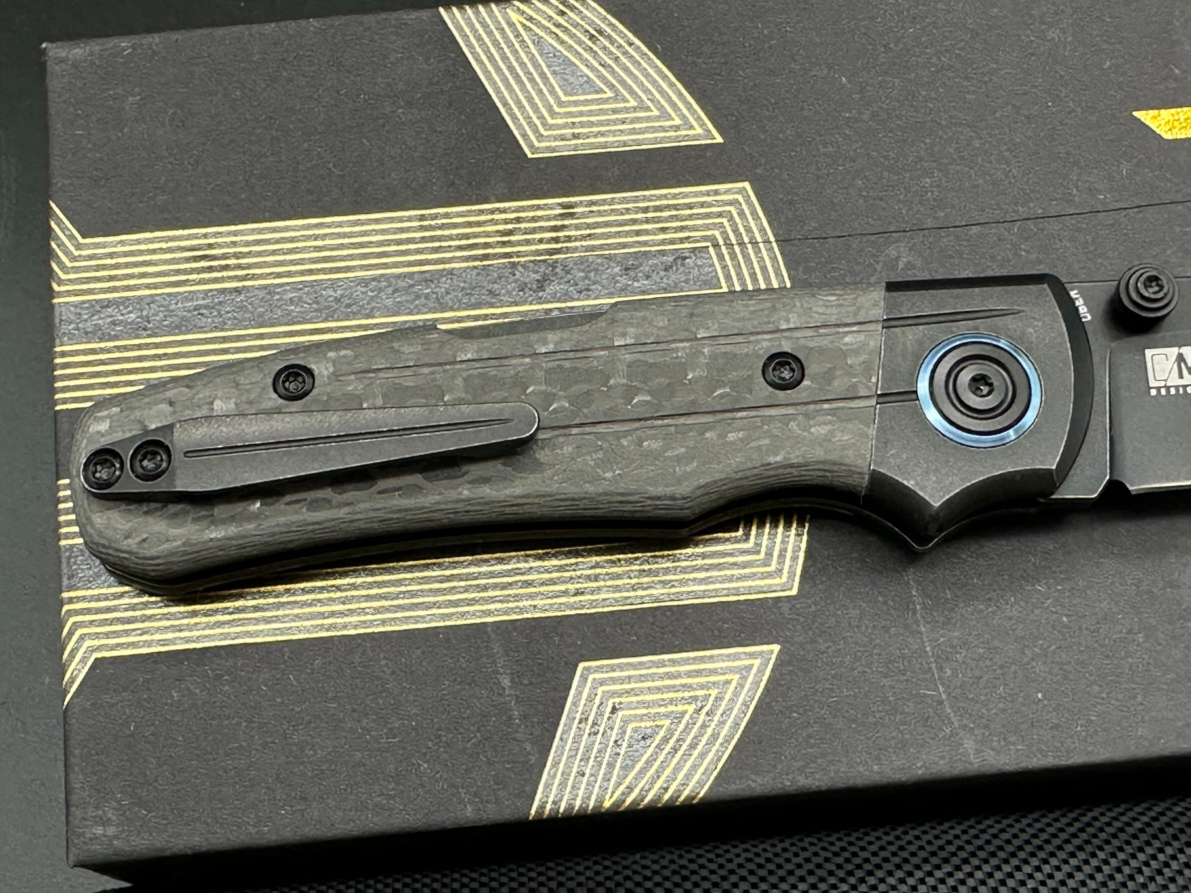 Bestech Tonic Black Titanium/Carbon Fiber Pocket Knife - M390 Steel Blade with Black Stonewash Finish - EDC, Outdoor, Camping & Survival Gear