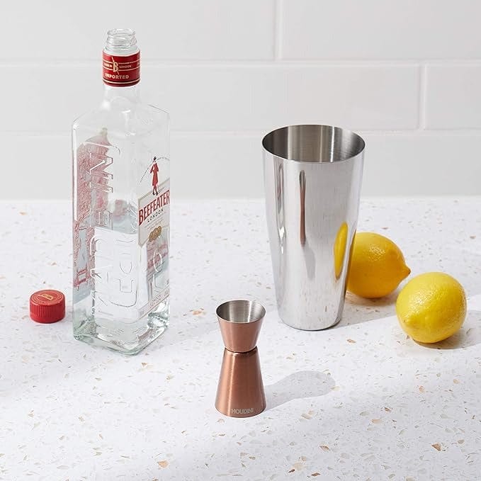 Premium Houdini Copper Jigger - 2oz/1oz Dual-Sided Cocktail Measuring Cup for Bartenders - Perfect for Mixing Martinis, Old Fashioned & Craft Cocktails at Home Bars or Professional Use