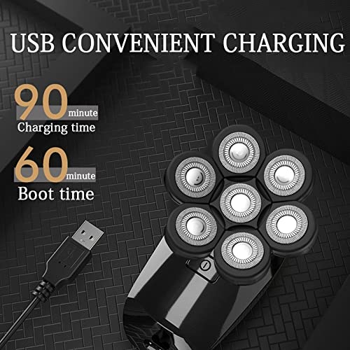 7D Electric Head Shaver for Bald Men - 7 Blade Cordless Waterproof Razor with Multifunctional Grooming Kit | Perfect for Travel, Home Use & Quick Head Shaving
