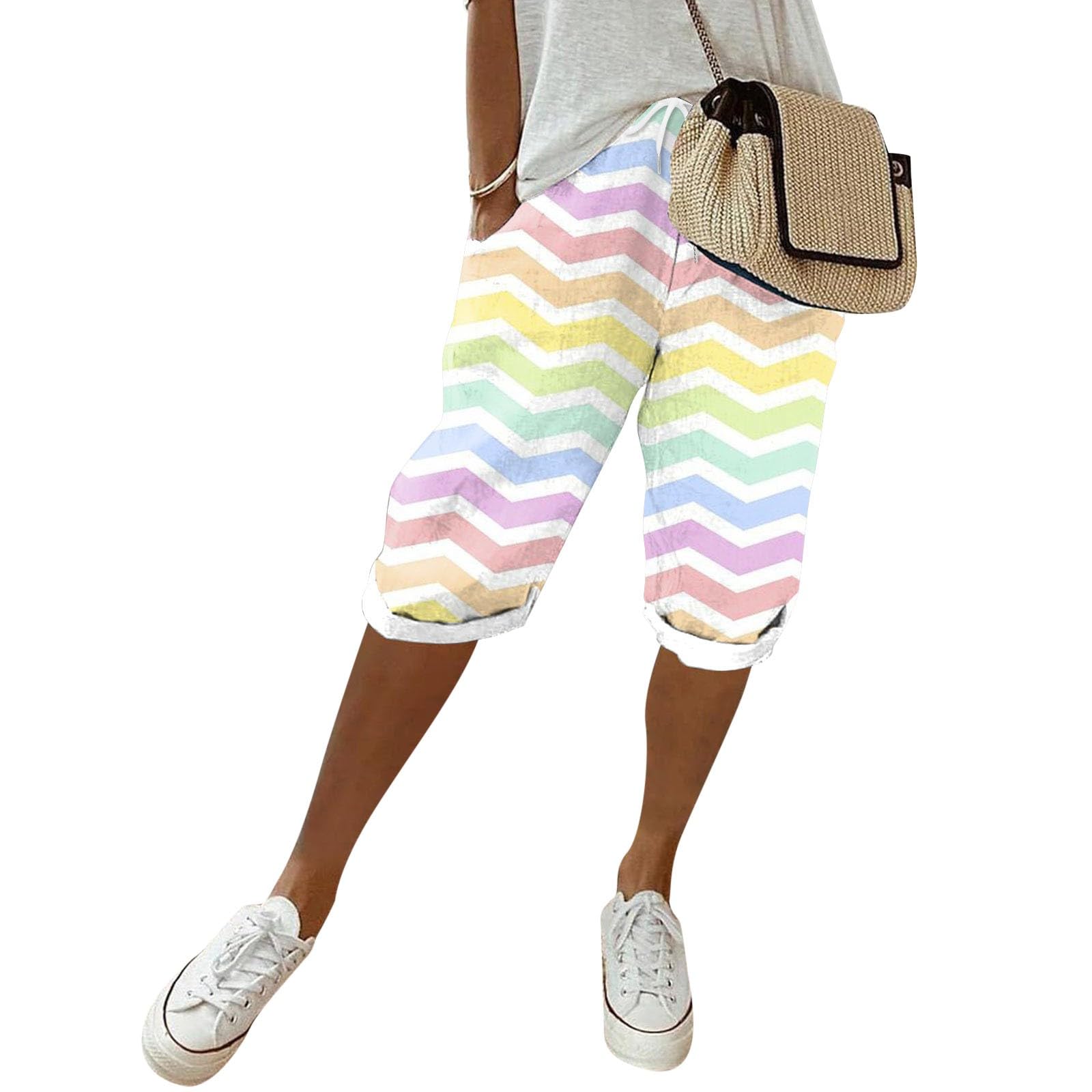 Women's Floral Linen Bermuda Shorts with Pockets - Summer Casual Wear