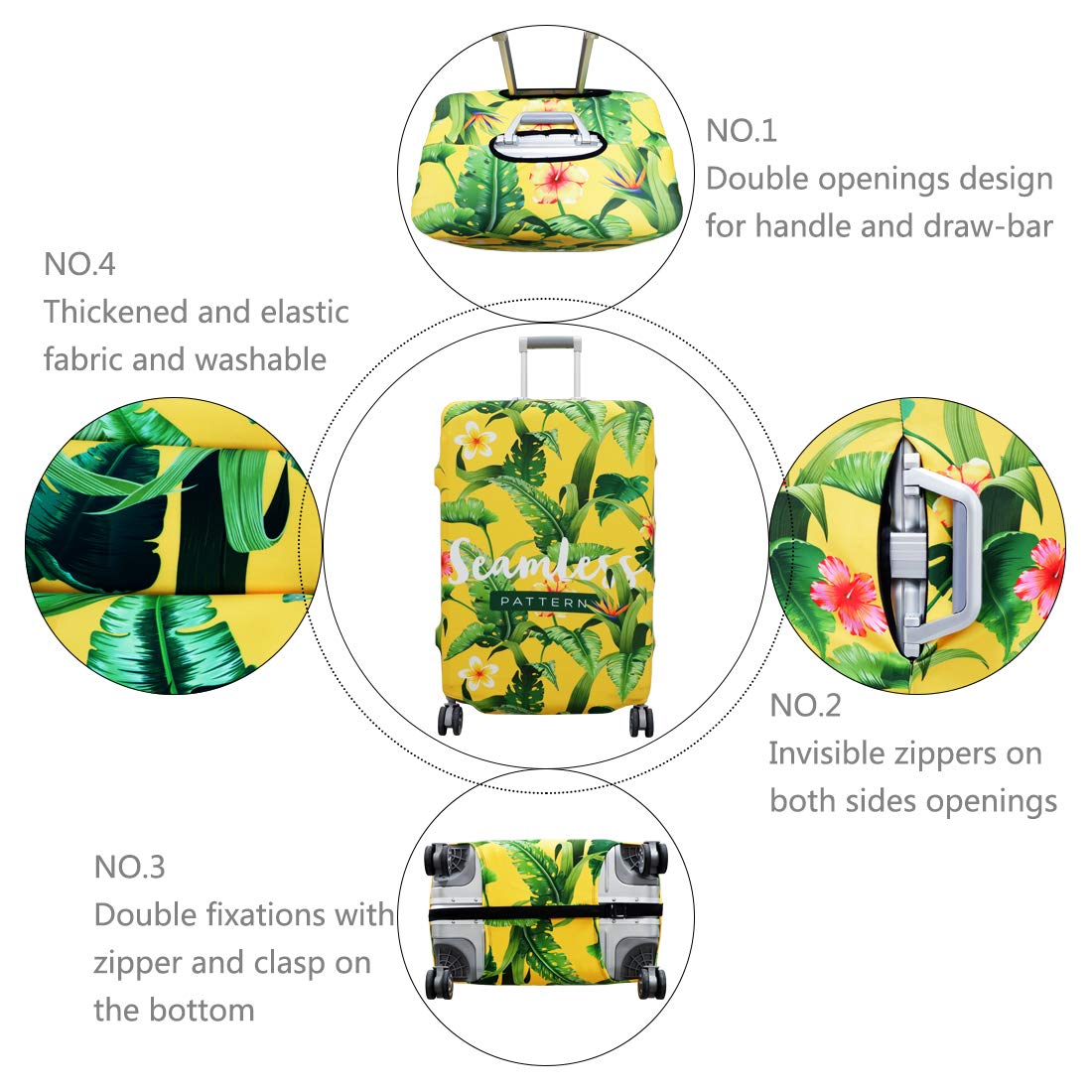 TRAVEL KIN Thickened Washable Luggage Cover - Spandex Protective Suitcase Cover for 18/24/28/32 Inch Bags (S 18