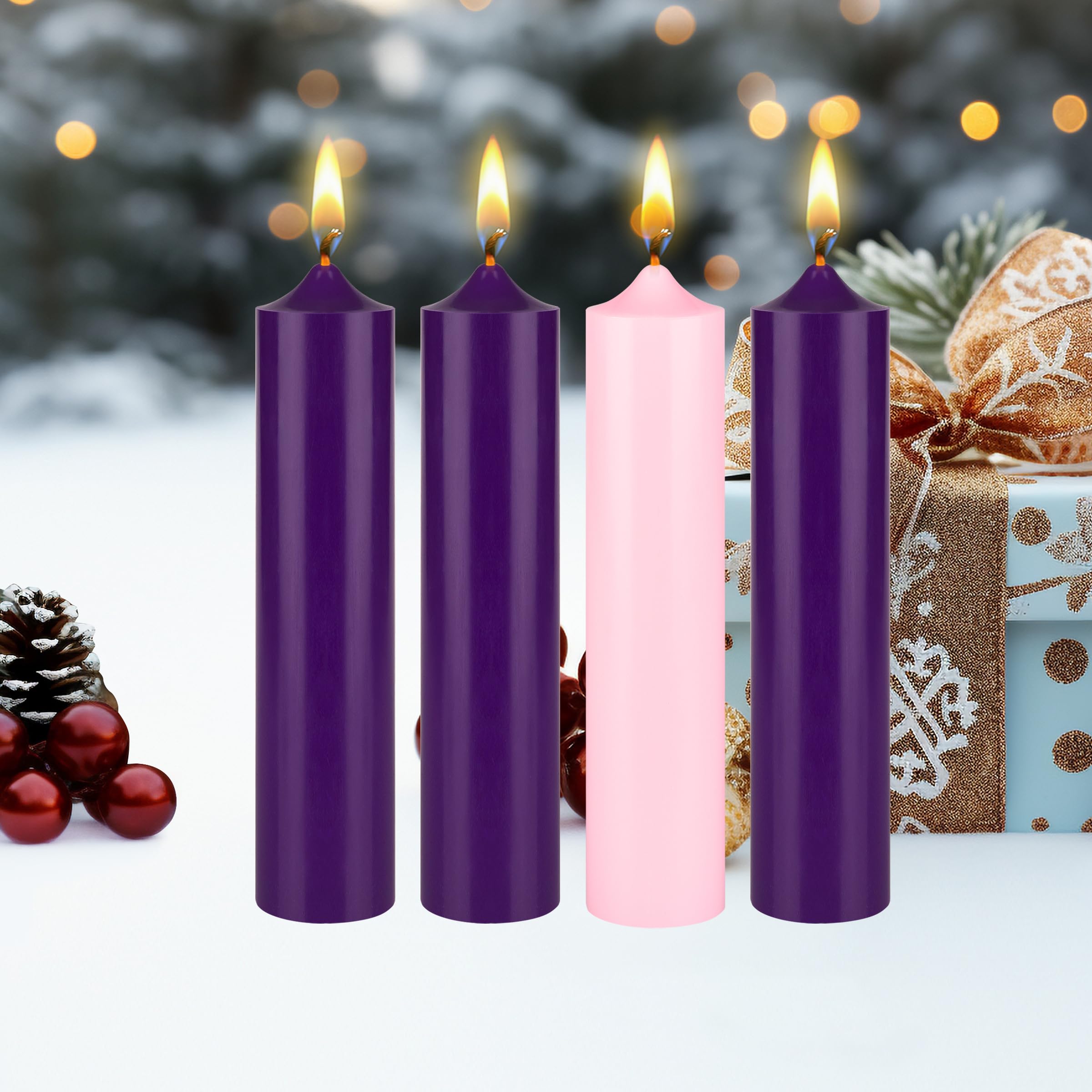 Premium Unscented Christmas Advent Candles Set of 4 - Hand-Poured Bell Top Round Pillar Candles 2