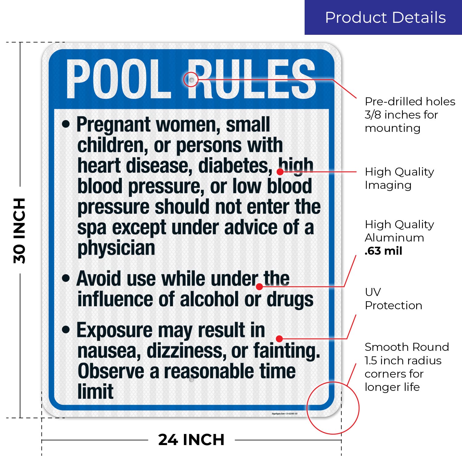 Minnesota Pool Rules Sign - 24x30 Inches, Complies with State Safety Code | 3M EGP Reflective .080 Aluminum, Fade Resistant | Made in USA | Perfect for Public Pools, Water Parks & Backyard Swimming Pools