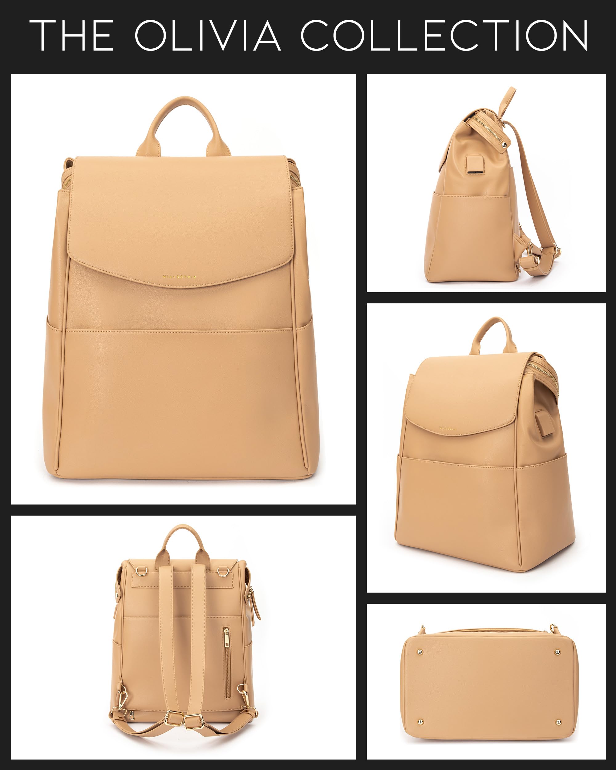 MIA + SOPHIA Premium Leather Diaper Bag Backpack - Waterproof Baby Changing Bag with Insulated Bottle Pockets, Stroller Straps & Removable Changing Pad | Perfect for Travel, Daycare & On-the-Go Parents