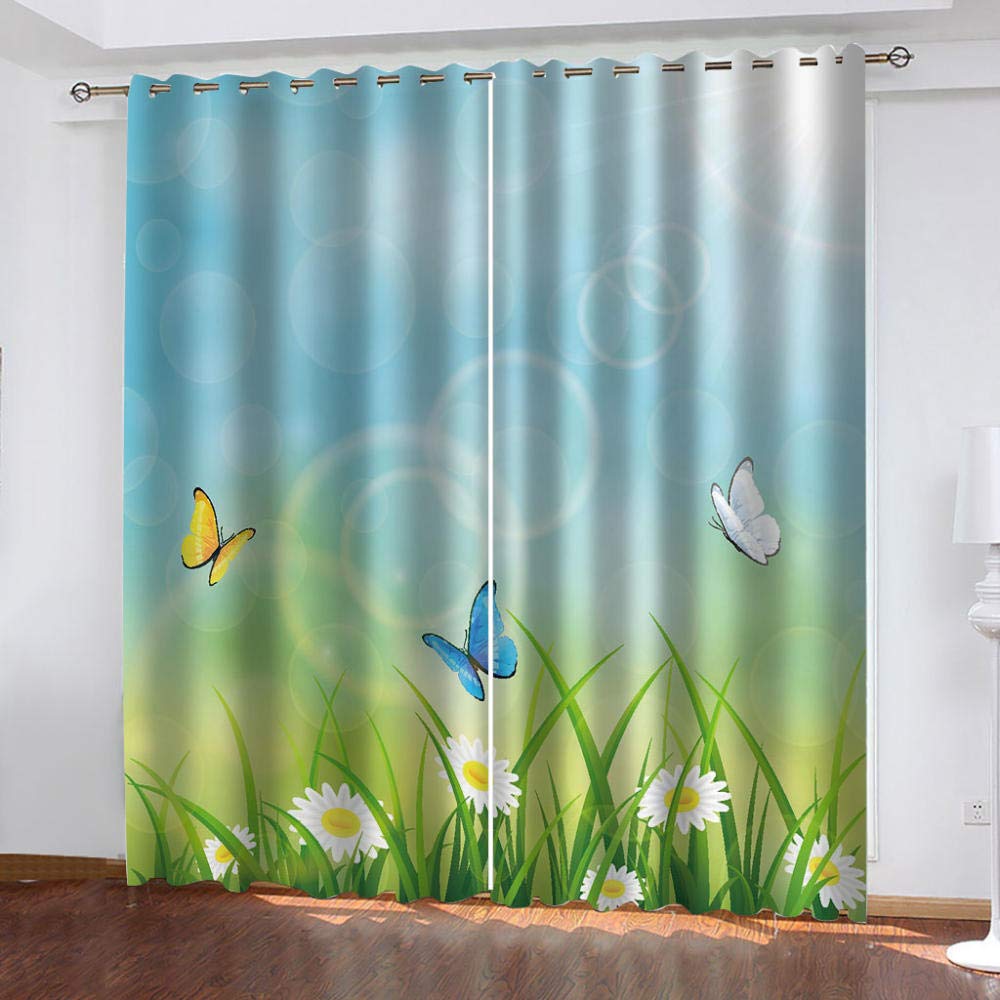Butterfly & White Floral Blackout Curtains 110x97 Inches - 3D Painting Art Room Darkening Drapes for Living Room & Bedroom - Perfect for Privacy, Light Control & Home Decor