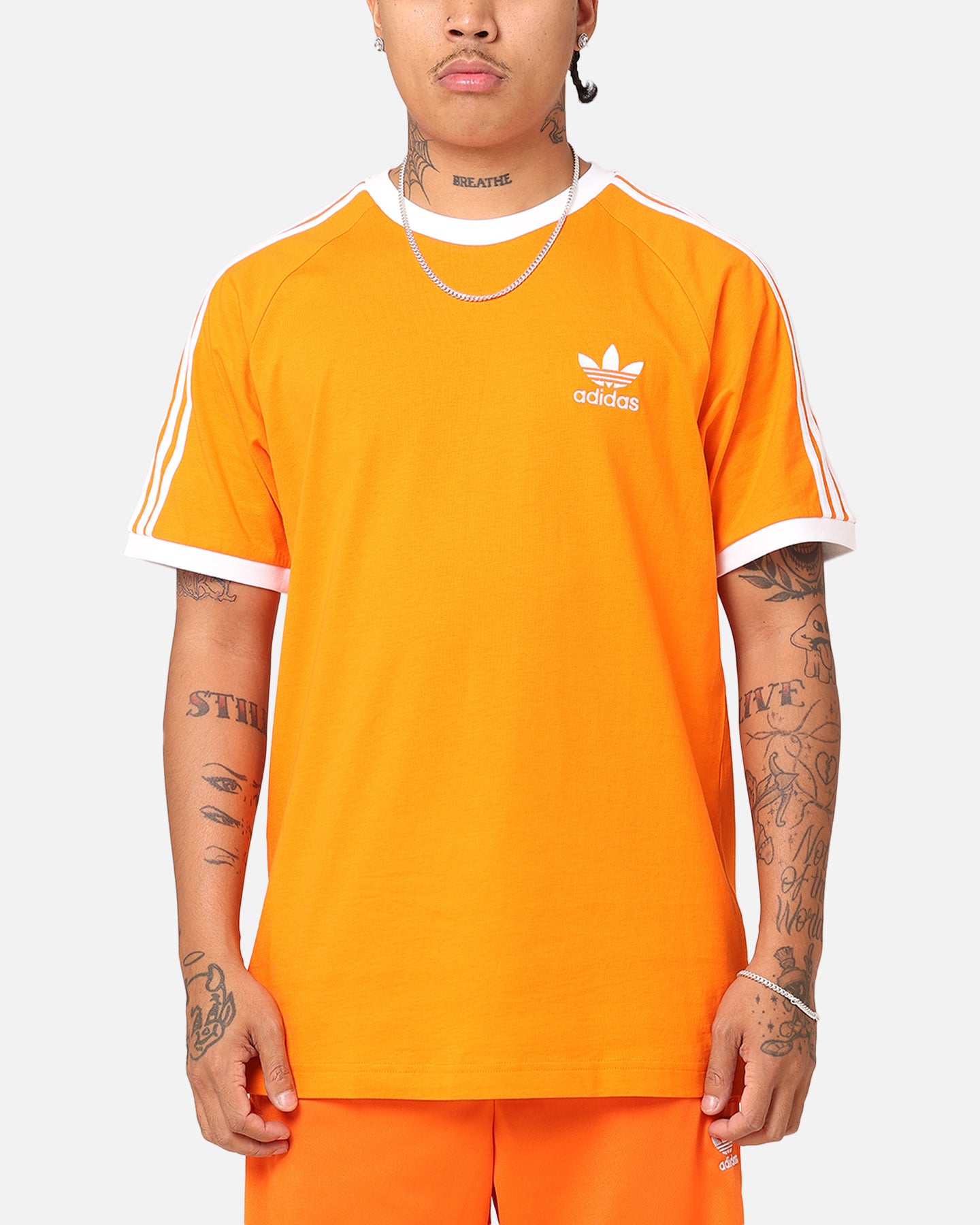 Adidas 3 Stripes T-Shirt for Men - Orange Cotton Casual Tee - Perfect for Gym, Running & Everyday Wear