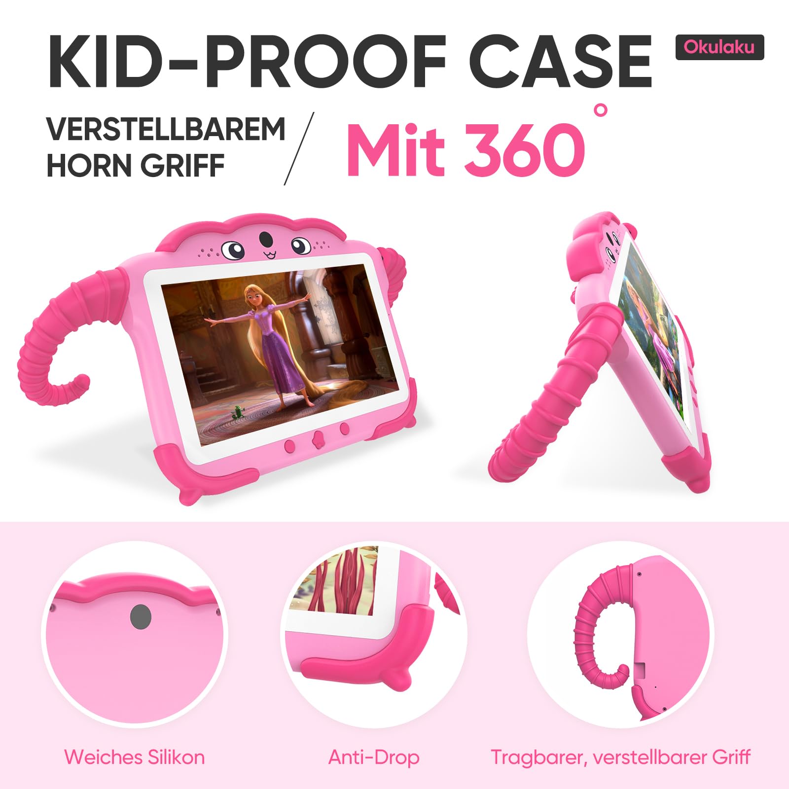 7 Inch Kids Tablet with WiFi, 64GB ROM & 2GB RAM, Android Learning Tablet with Google Play, Dual Camera & Parental Control - Pink | Educational Games, Reading & Video Calling for Children Ages 3-12