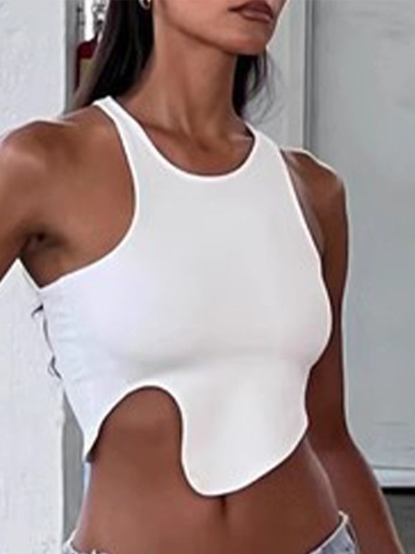 ZASUWA Women's Sexy Round Neck Asymmetrical Design Tank Tops - Perfect for Summer Outfits, Beachwear, and Casual Fashion