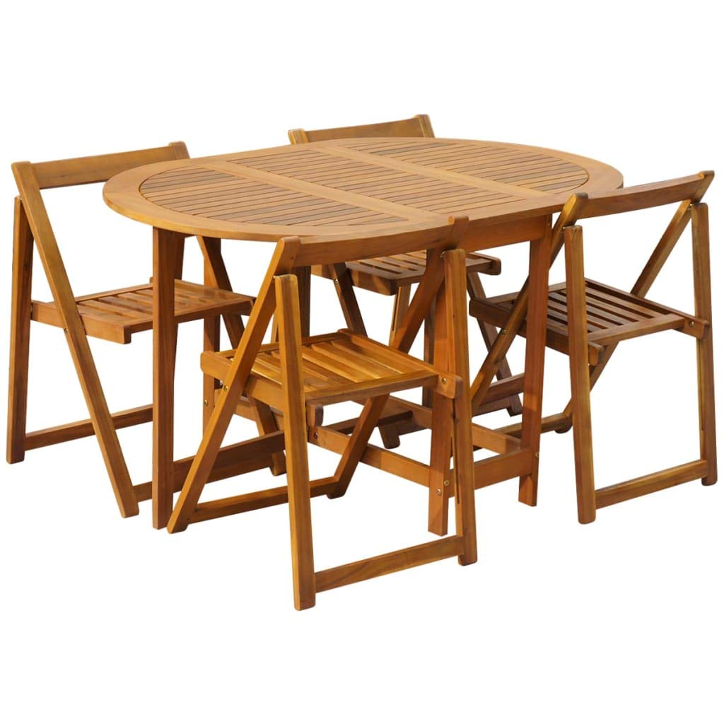 vidaXL 5-Piece Solid Acacia Wood Folding Outdoor Dining Set - Garden Patio Table & Chairs - Weatherproof Durable Furniture for Backyard, Poolside & BBQ Parties