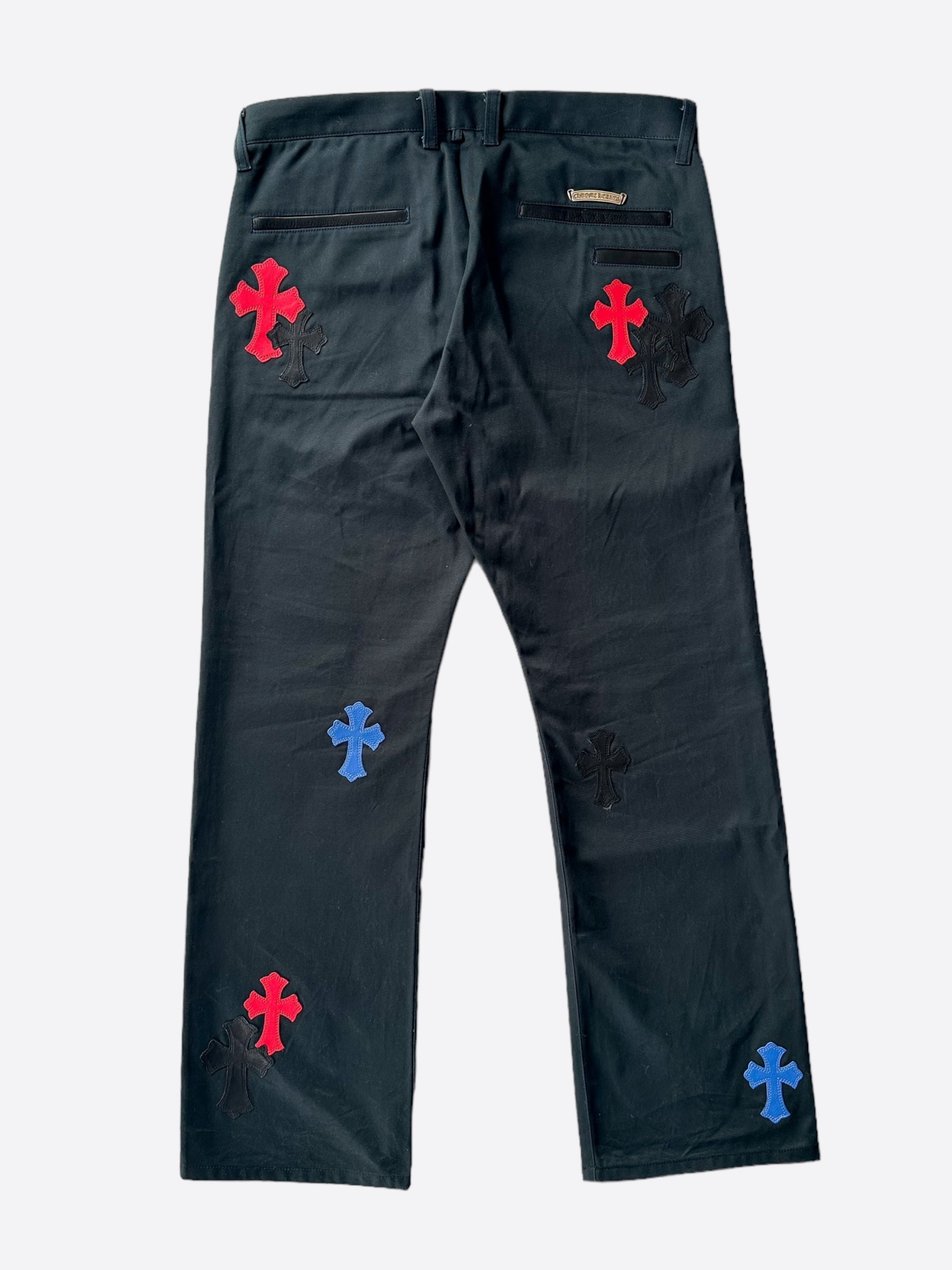 Chrome Hearts Dark Navy Multicolor Cross Patch Chino Pants for Men - Stylish Casual & Streetwear Fashion | Perfect for Everyday Wear, Parties, and Urban Outfits