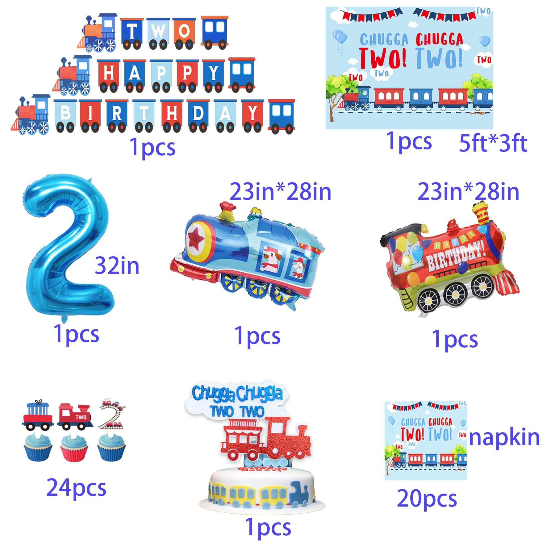 Train-Themed 2nd Birthday Party Decorations for Boys | Complete Set of Train Party Supplies | Perfect for Kids' Birthday Celebrations & Photo Backdrops