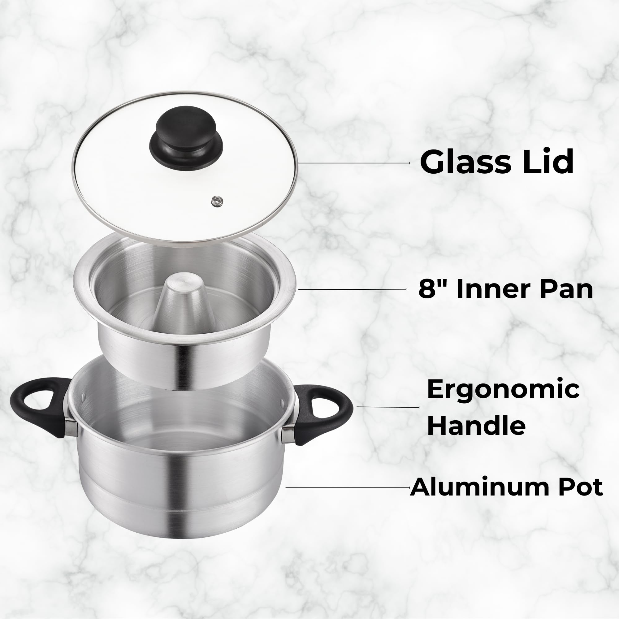 ARROYO Aluminum Double Boiler with Glass Lid - 1.6L Flan Maker for Perfect Custards & Desserts | Ideal for Baking, Steaming & Melting Chocolate (Bain-Marie)