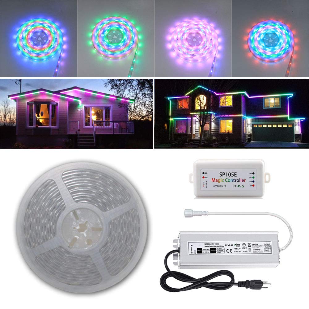 140FT (2X 70FT/Roll) WS2811 Addressable LED Strip Lights - 24V SMD 5050 Waterproof RGB Pixel Lights with Bluetooth Controller & Power Supply - Perfect for Home Decor, Parties, and Outdoor Lighting