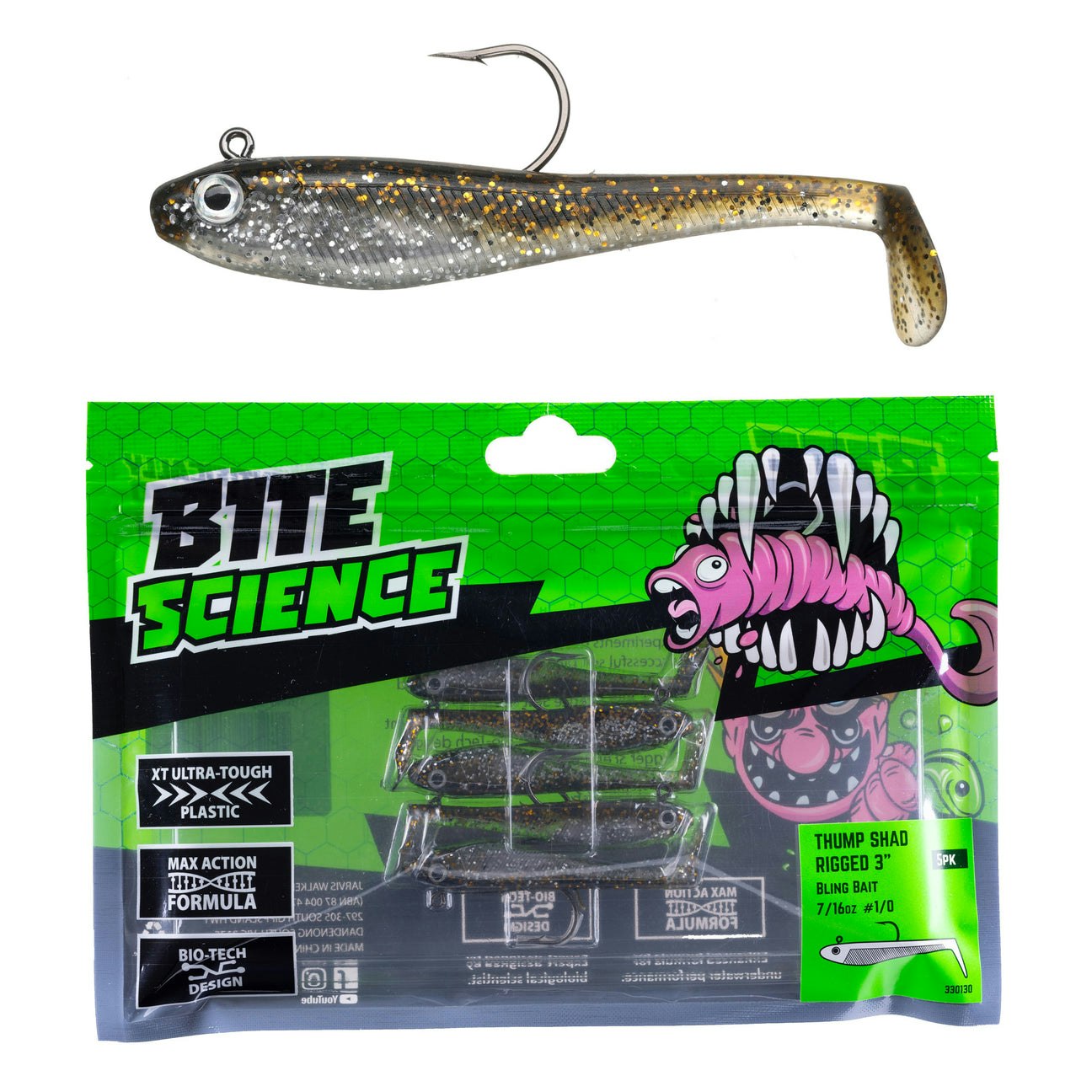Bite Science Thump Shad Rigged Fishing Lures - Soft Plastic Swimbait for Bass, Walleye & Trout - Perfect for Freshwater & Saltwater Fishing