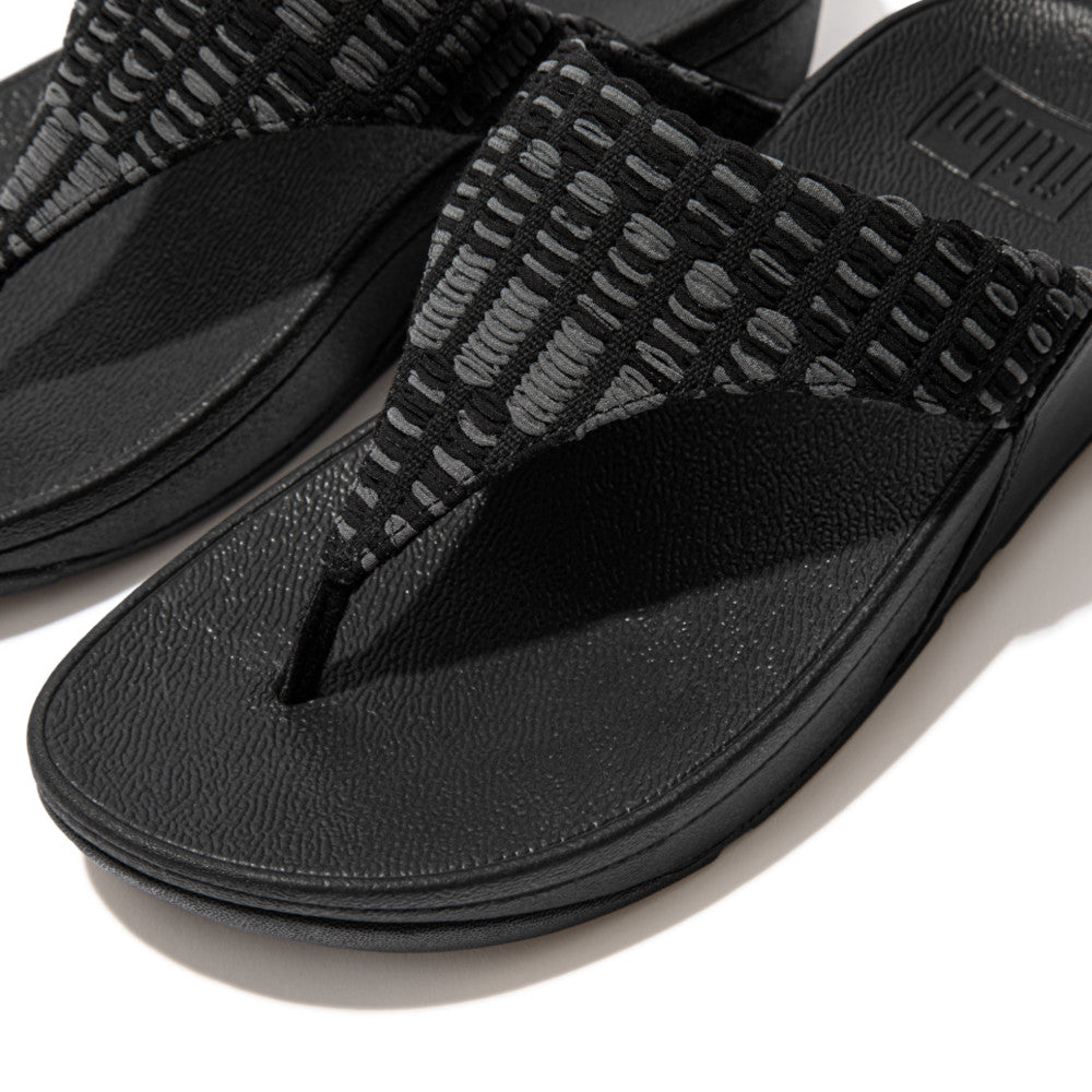 FITFLOP LULU ART DENIM TOE POST SANDAL - Women's Comfortable Slide Sandals with Arch Support | Perfect for Beach, Pool, and Summer Casual Wear