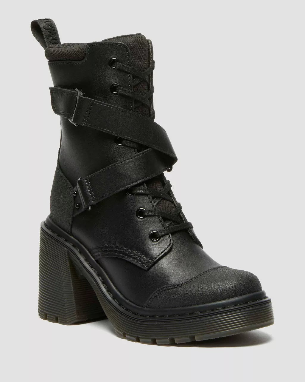 Chesney Tech Strap Eight Eye Heeled Boots for Women - Stylish Chunky Heel Ankle Boots | Perfect for Casual Outfits, Office Wear & Night Out