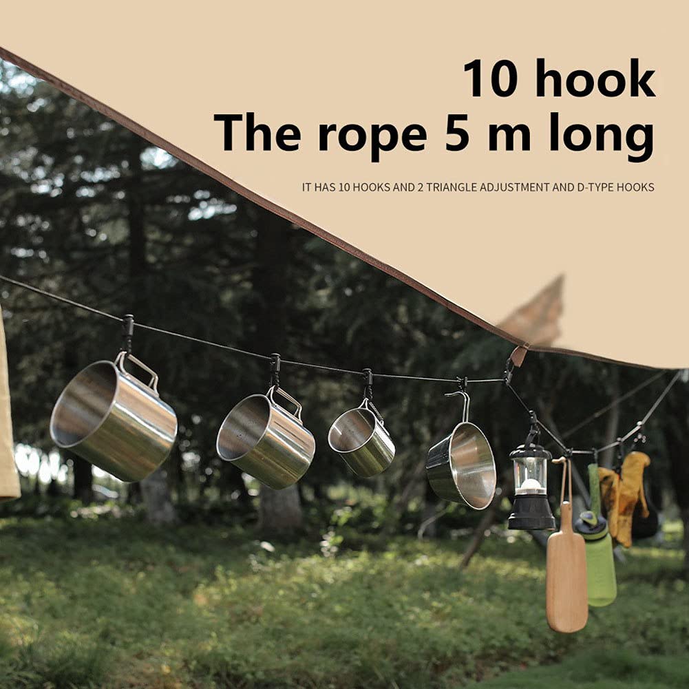 Ochine 16ft Portable Retractable Travel Clothesline with 10 Clothespins & Waterproof Bag - Adjustable Elastic Laundry Drying Rope for Camping, Hiking, Hotel, RV, Home & Outdoor Use | Perfect for Travel, Backpacking & Emergency Clothes Drying
