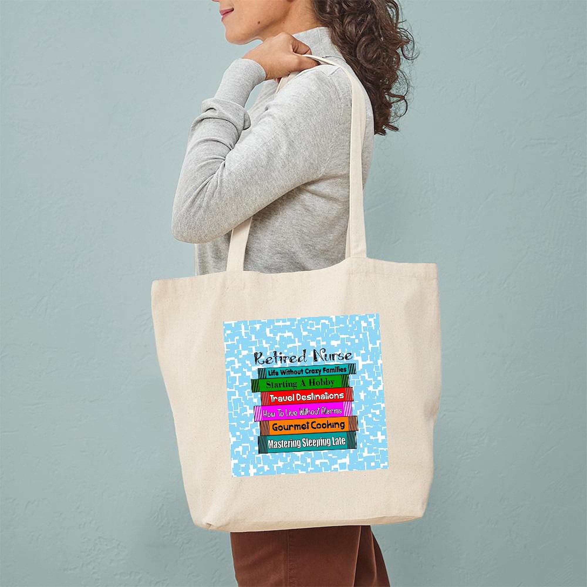 Retired Nurse Books Tote Bag - Natural Canvas Reusable Shopping Bag for Nurses, Medical Professionals & Book Lovers | Perfect for Work, Groceries & Library Visits