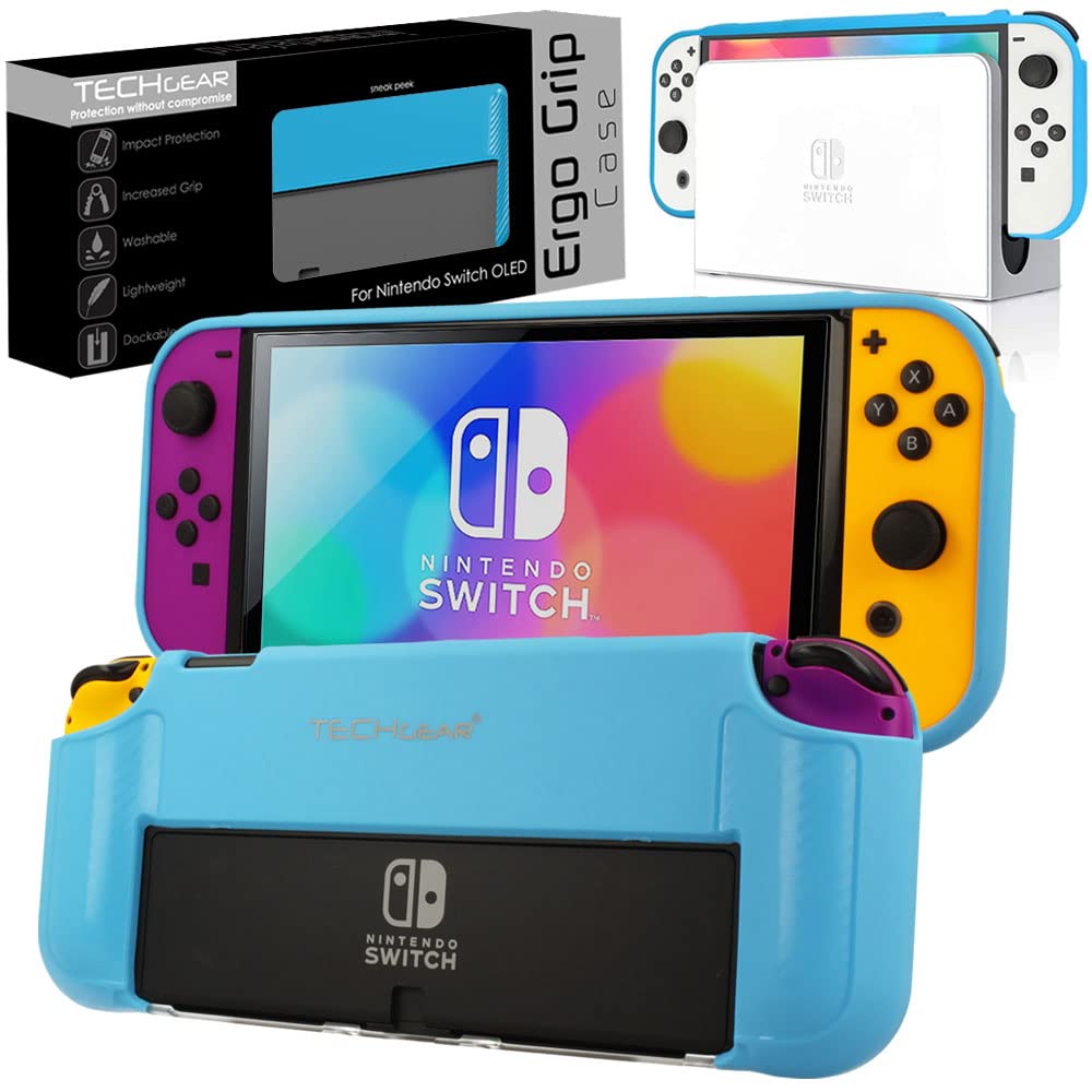 Premium Ergonomic Grip Case for Nintendo Switch OLED - Soft TPU Silicone Protective Cover with Comfort Padded Handles | Joy-Con Compatible, Lightweight & Durable Stand | Perfect for Gaming, Travel & Long Play Sessions