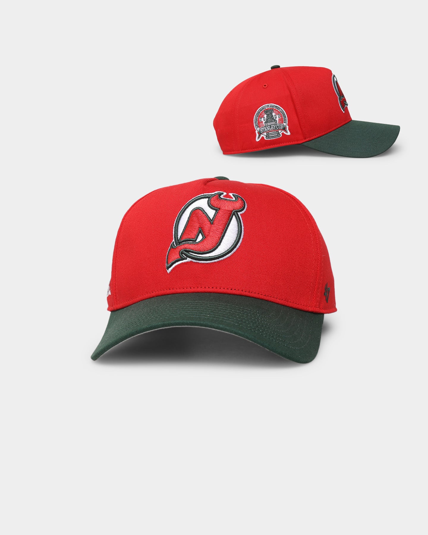 47 Brand New Jersey Devils 'Scarlet Pines' MVP DT Snapback Cap - Red/Dark Green Adjustable Hat for Men - Perfect for Game Day, Sports Events & Casual Wear
