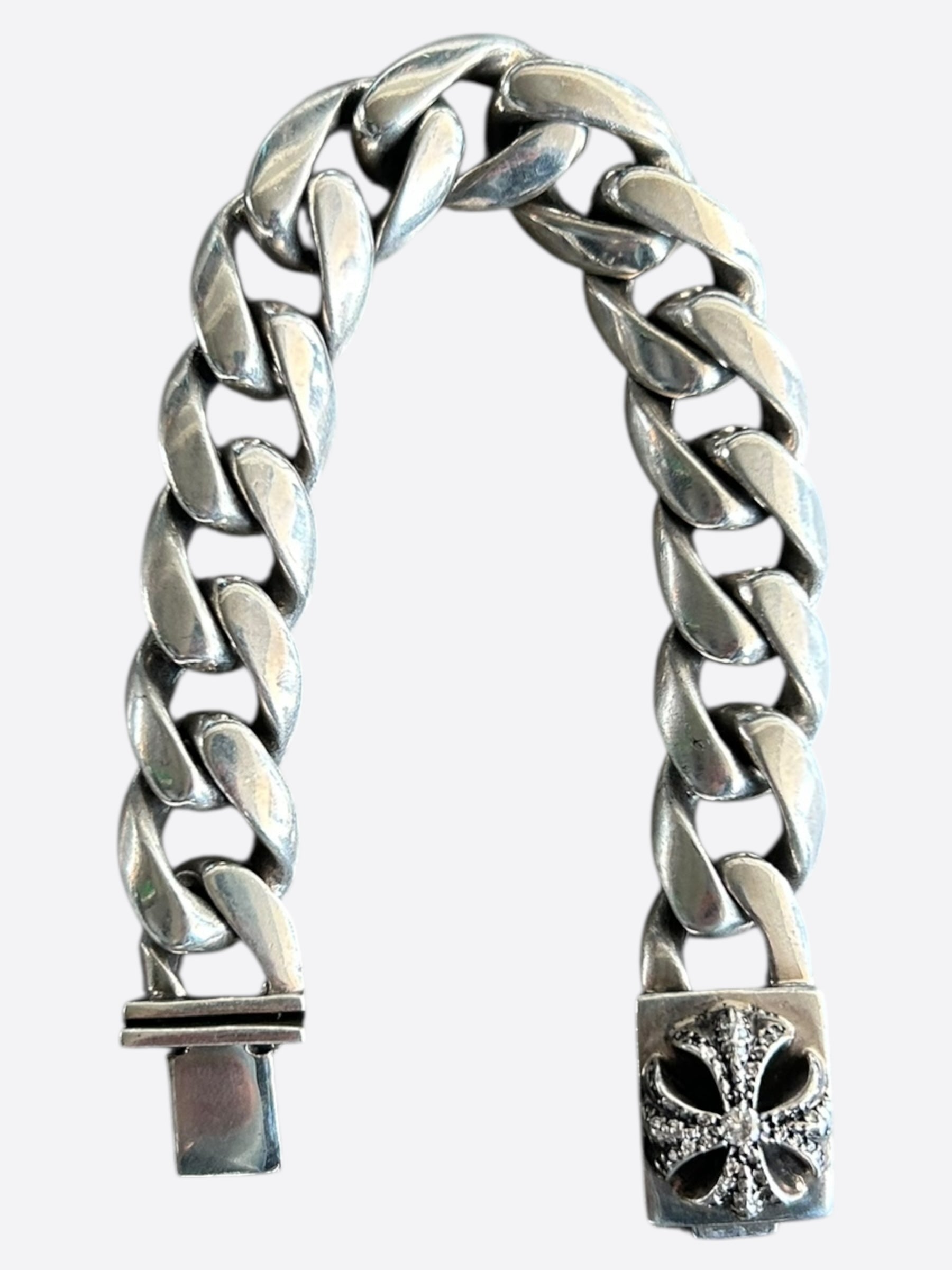 Chrome Hearts Sterling Silver Diamond Cross Cuban Link Bracelet for Men & Women - Perfect for Gifts, Parties, and Everyday Luxury Fashion