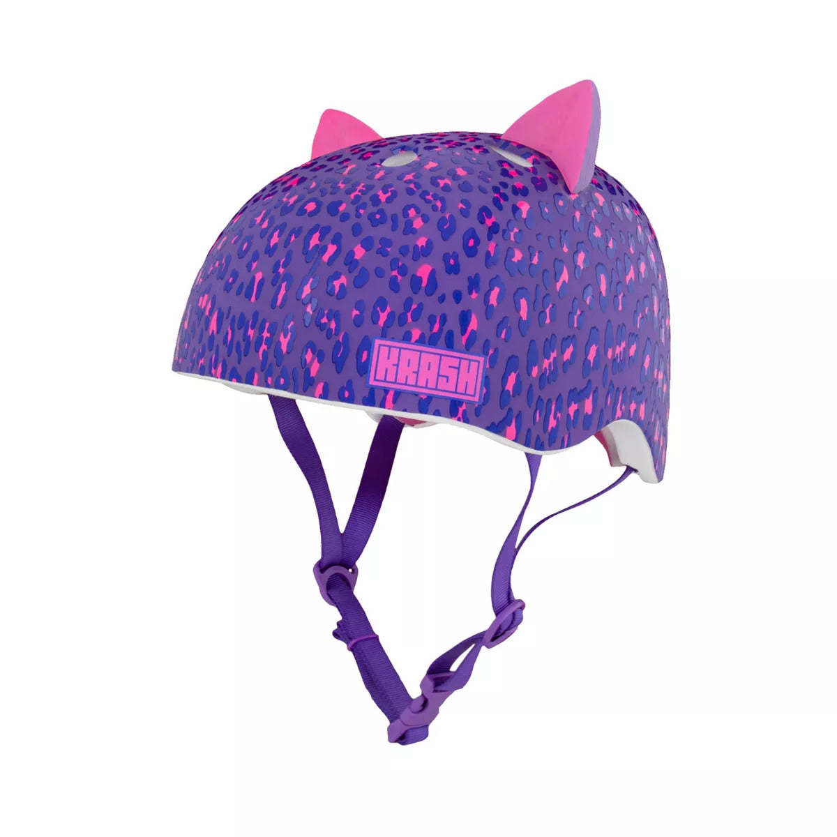 Raskullz Leopard Print Kitty Bike Helmet for Girls - Purple Cat Design Cycling Safety Gear for Kids | Perfect for Biking, Skateboarding & Scooter Riding