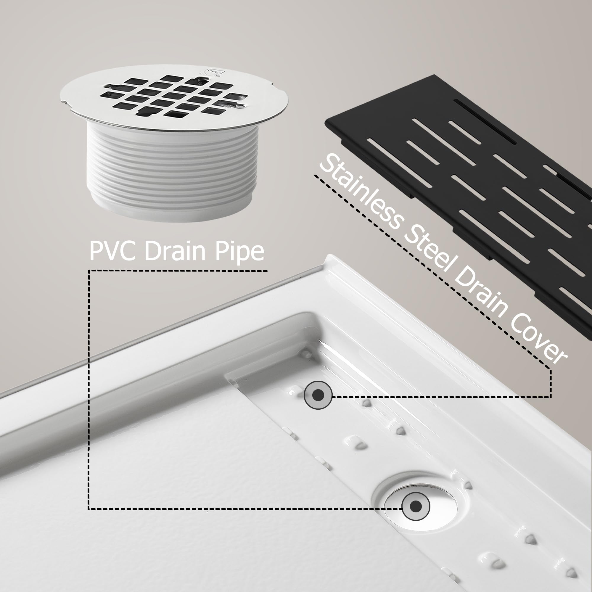 MORVANO 32 x 60 Inch Acrylic Shower Base with Single Threshold - Left Drain Location, Glossy White Shower Pan with Black Stainless Steel Cover - Perfect for Modern Bathroom Renovations and Small Space Solutions