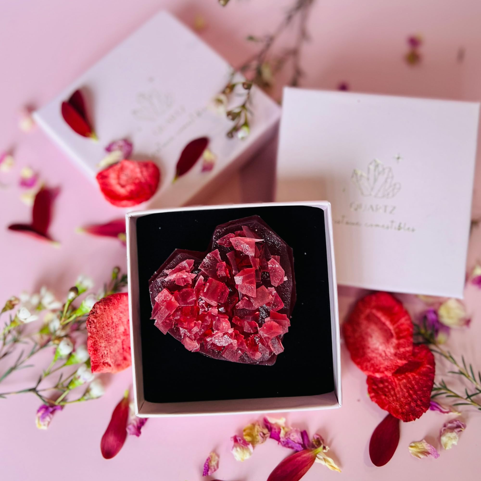 Vegan & Gluten Free Edible Crystals Gift Set with Natural Fruit Puree - Raspberry, Rose, Orange Blossom, Passion Fruit Flavors - Perfect for Meditation, Yoga & Wellness Gifts | Quartz Boutique