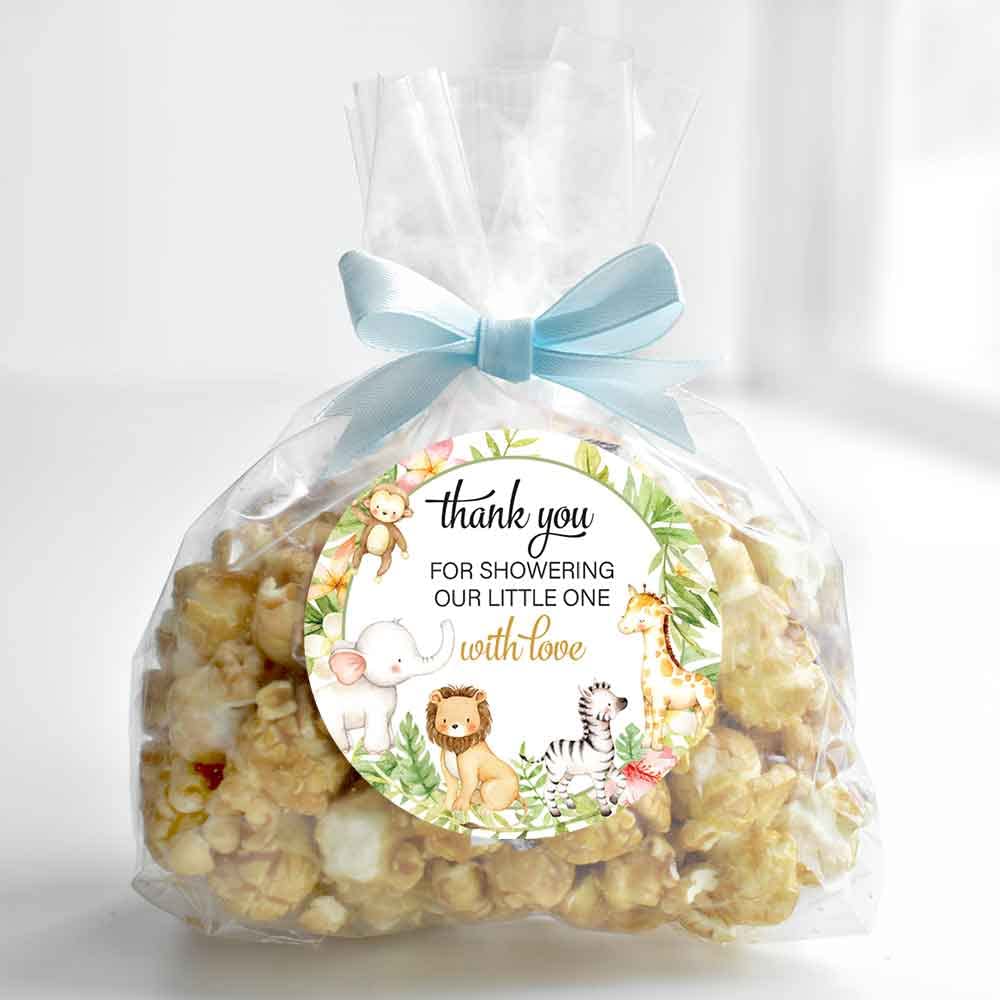 1.9 Inch Round Thank You Stickers for Baby Shower Party Favors - Cute Safari Animal Design - 60 Adhesive Labels for Gifts, Cards & Decorations