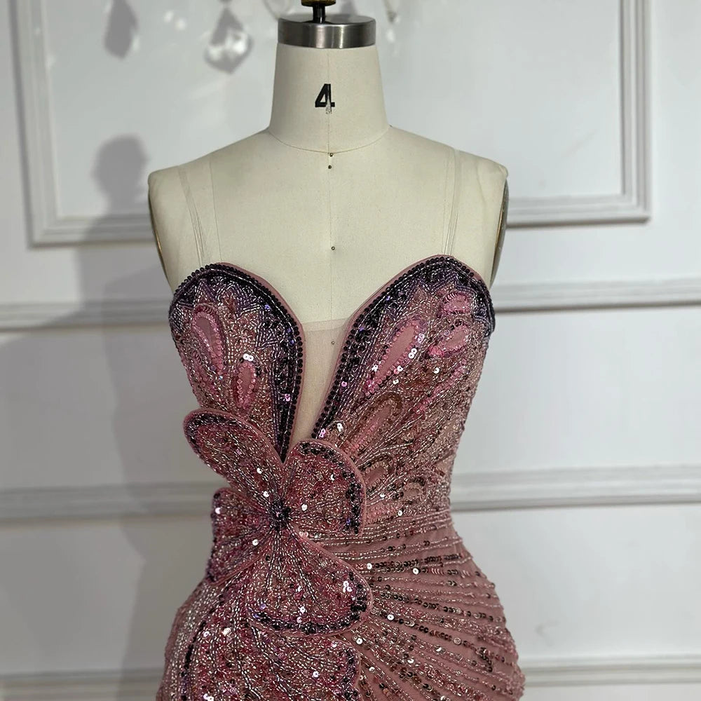 Luxury Dubai Saudi Arabic Pink Mermaid Evening Dress with High Slit - Elegant Formal Gown for Weddings, Prom, Red Carpet & Special Occasions