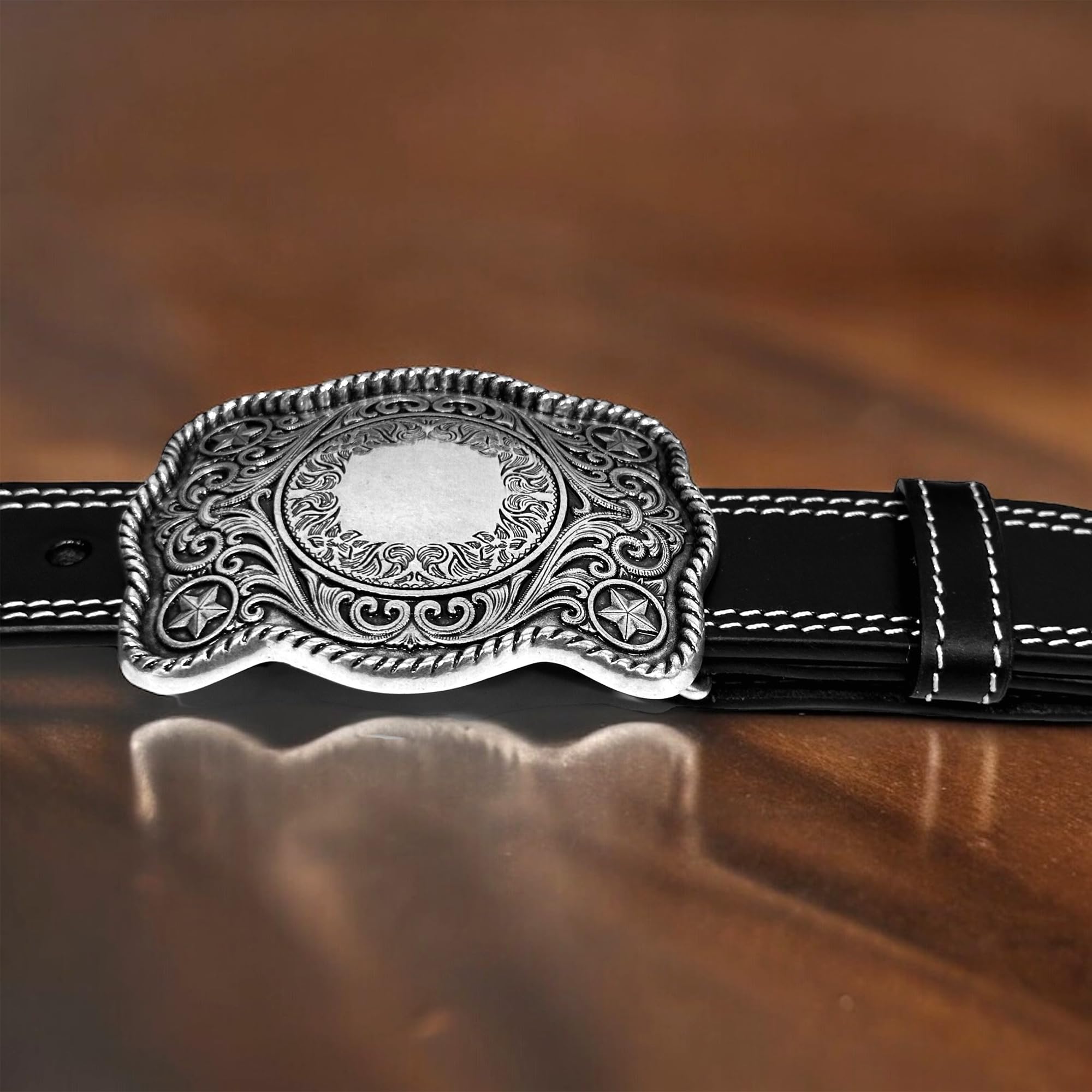 Personalized Western Belt Buckles for Men - Custom Cowboy Rodeo Floral Belt Buckle with Removable 1.5