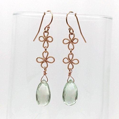 Green Amethyst Lucky Clover Rose Gold Earrings | February Birthstone Jewelry Gift for Women - 2 Inch Dangle Earrings for Valentine's Day, Birthday & Anniversary